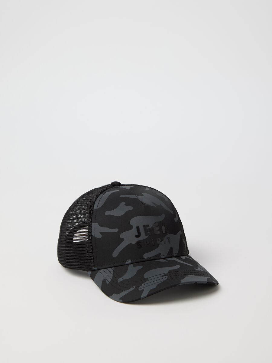 Black camouflage baseball cap with logo print_0