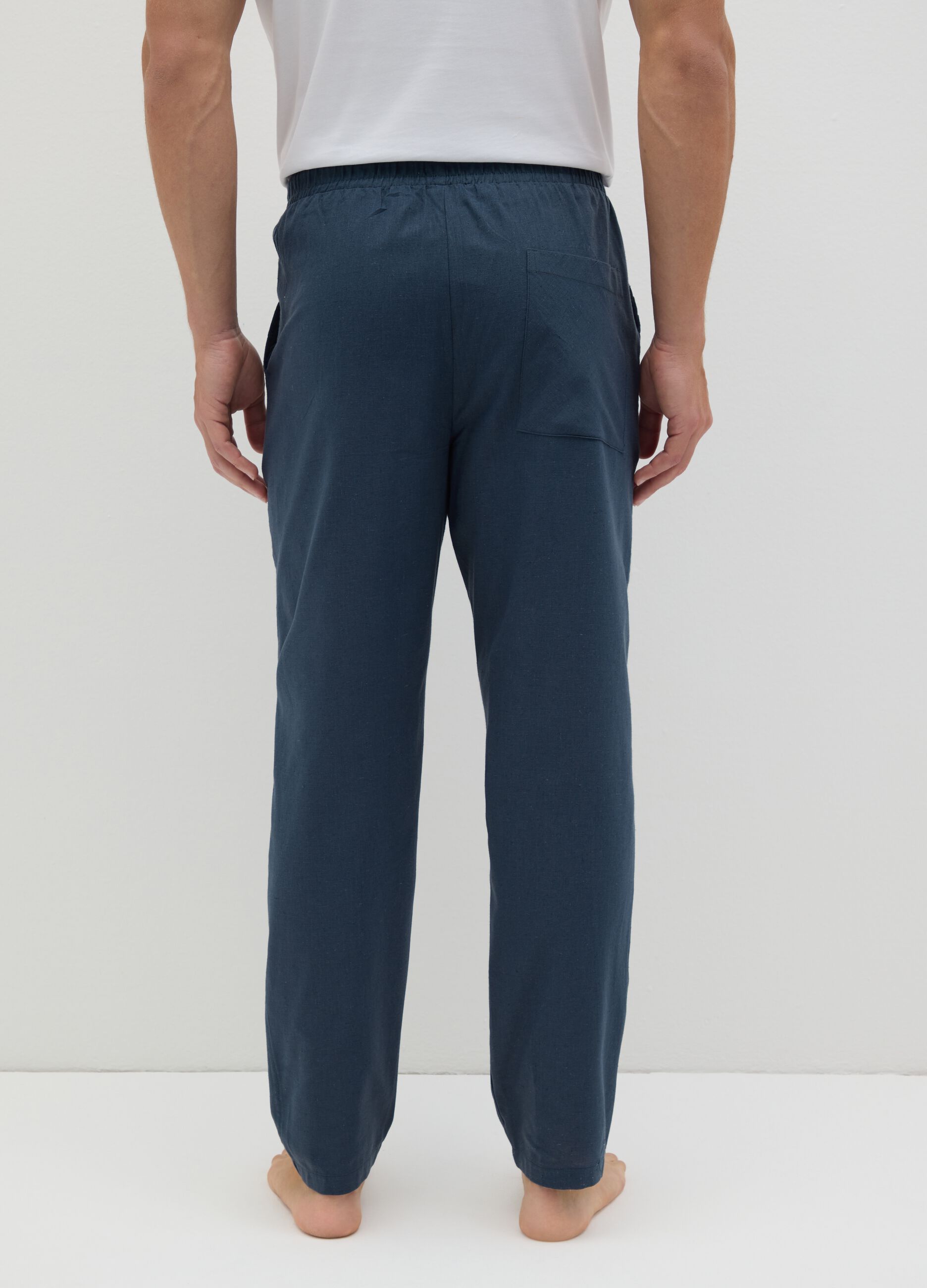 Men's Blue Cotton Blend Regular Fit Trousers