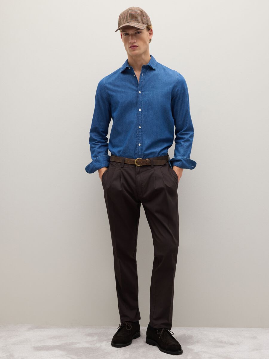 Brown regular fit pure cotton twill chino trousers_0
