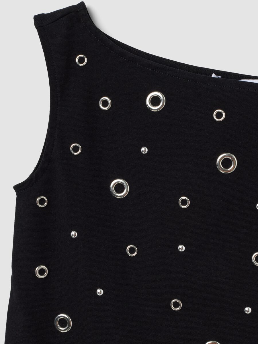 Black stretch cotton top with metal eyelets, regular fit_2