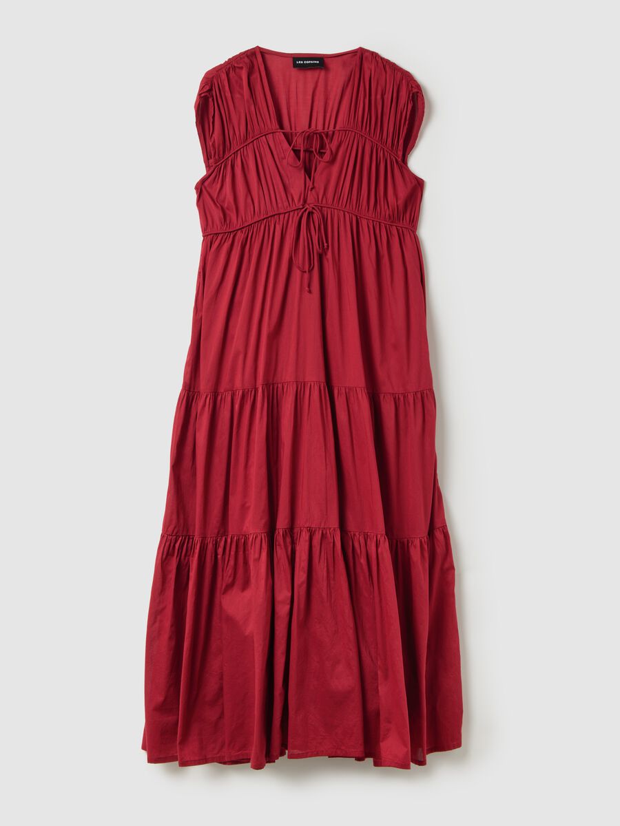 Women’s long tiered red dress in 100% cotton with regular fit._4