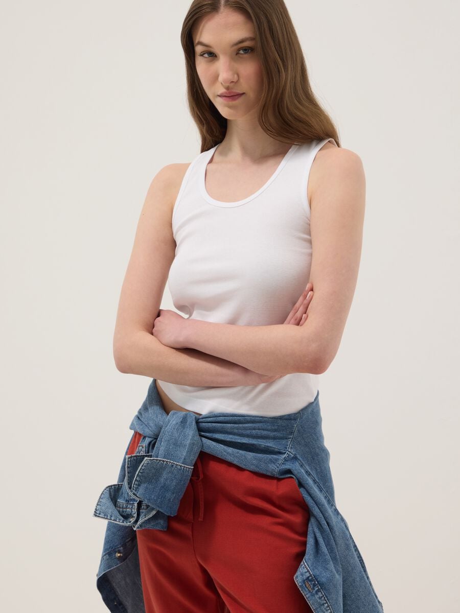 Canotta bianca in puro cotone regular fit_0
