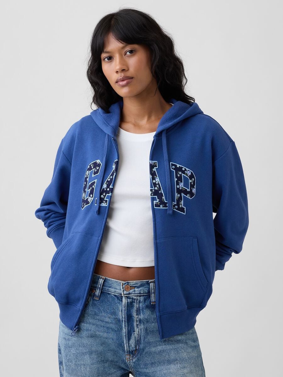 Navy blue cotton-blend hoodie with zip and GAP logo_0