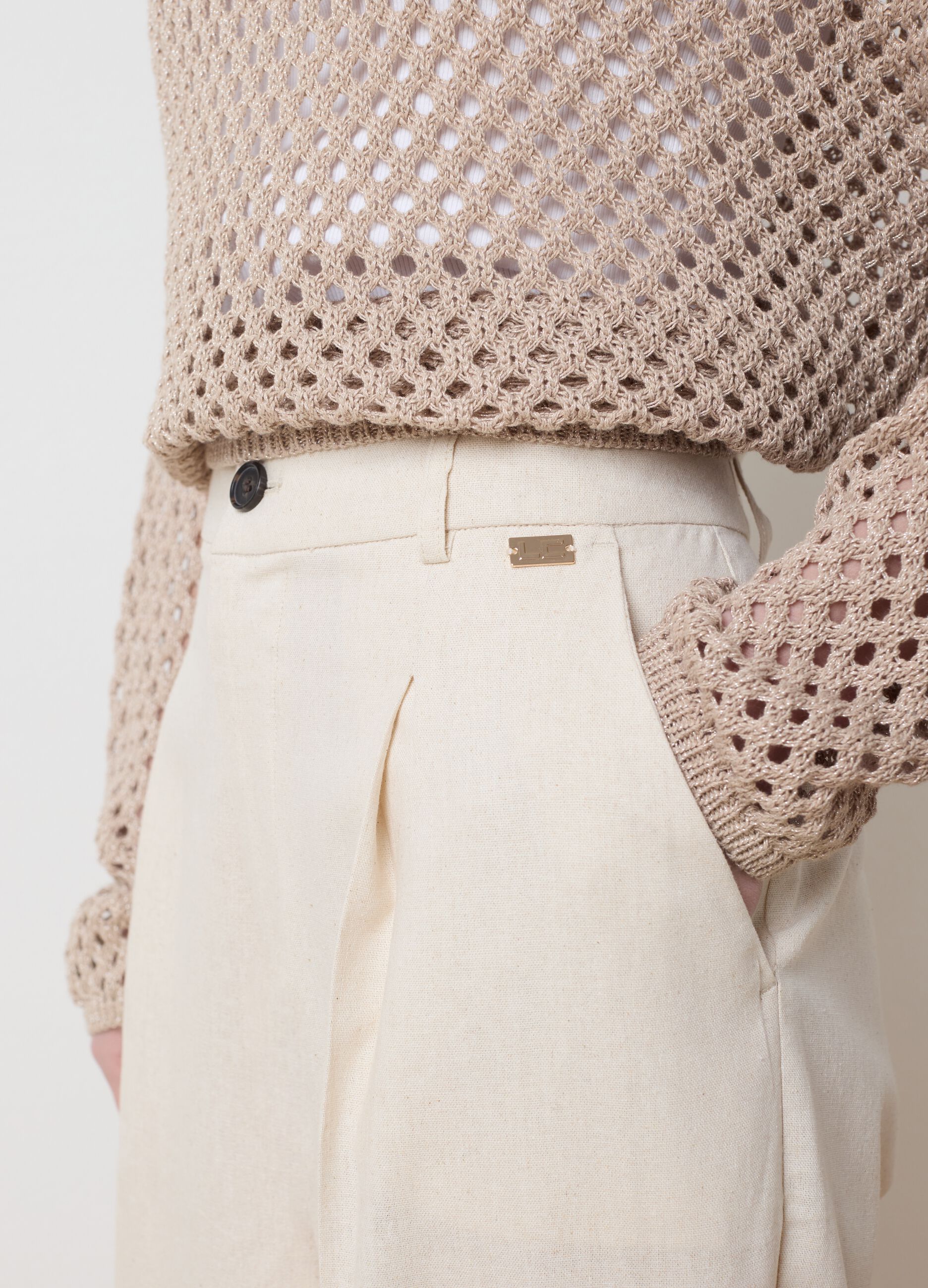 Ivory wide-leg chino trousers