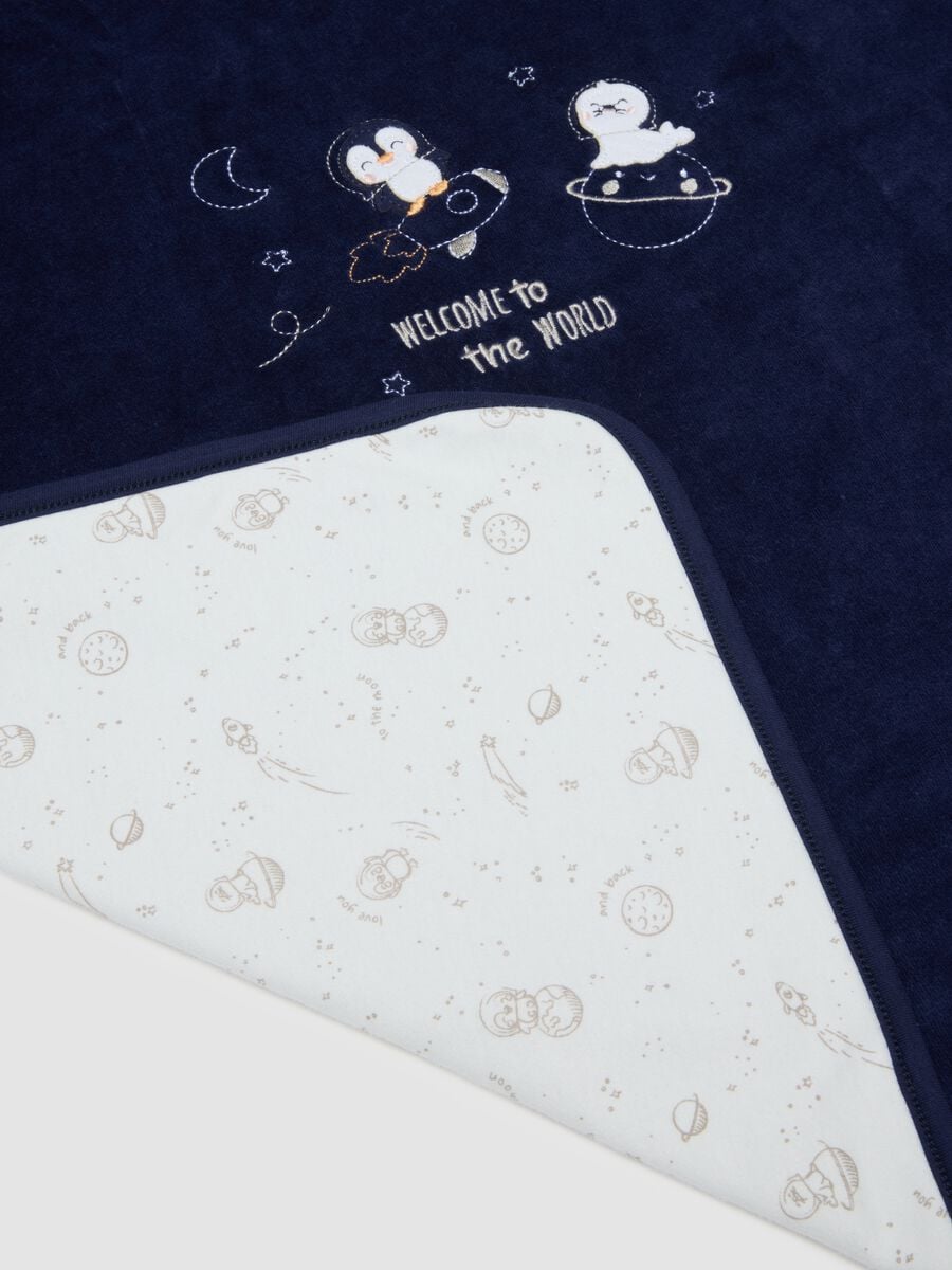 Copertina blu in misto cotone organico con stampa_1
