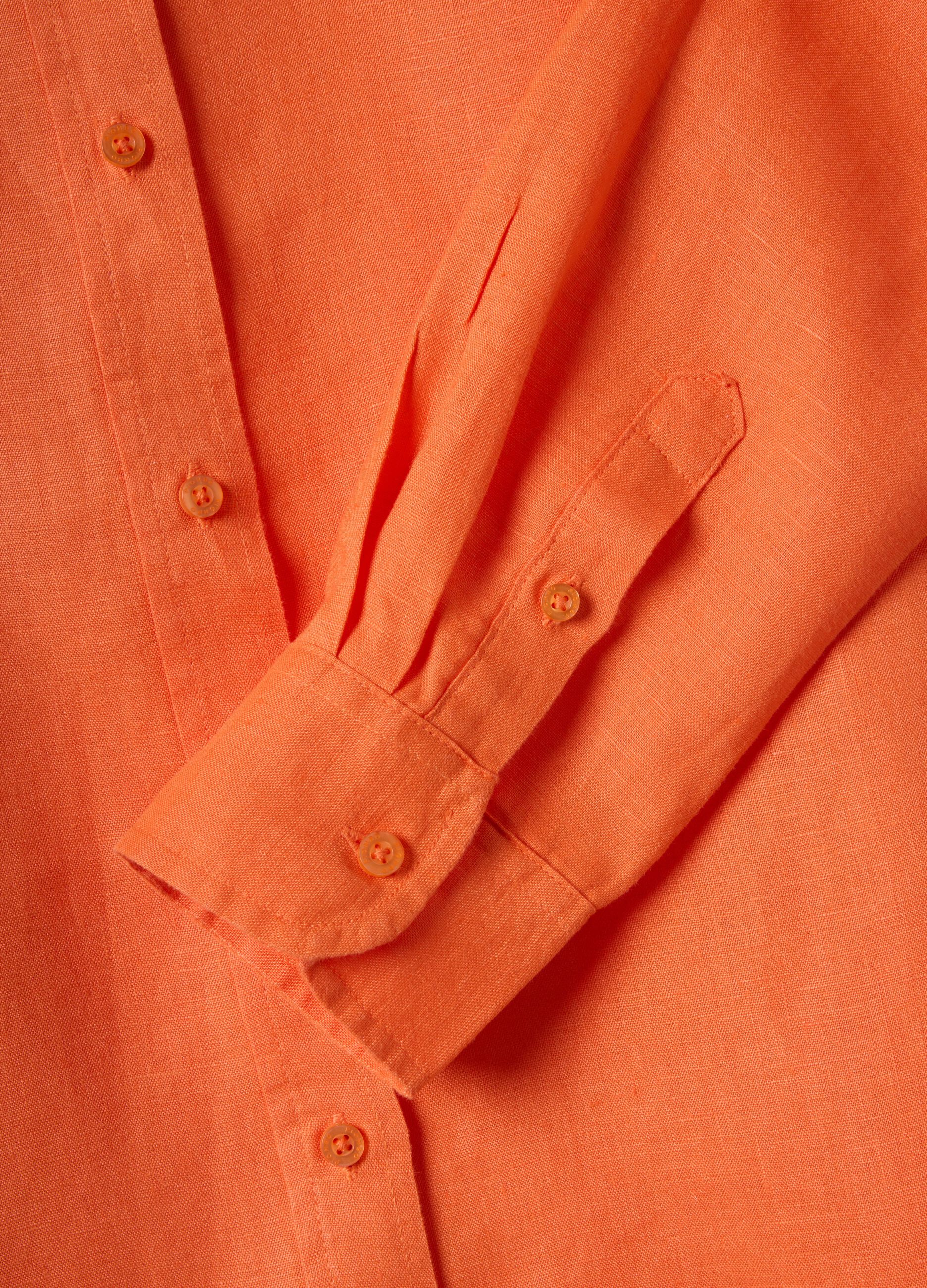 Orange pure linen regular fit shirt