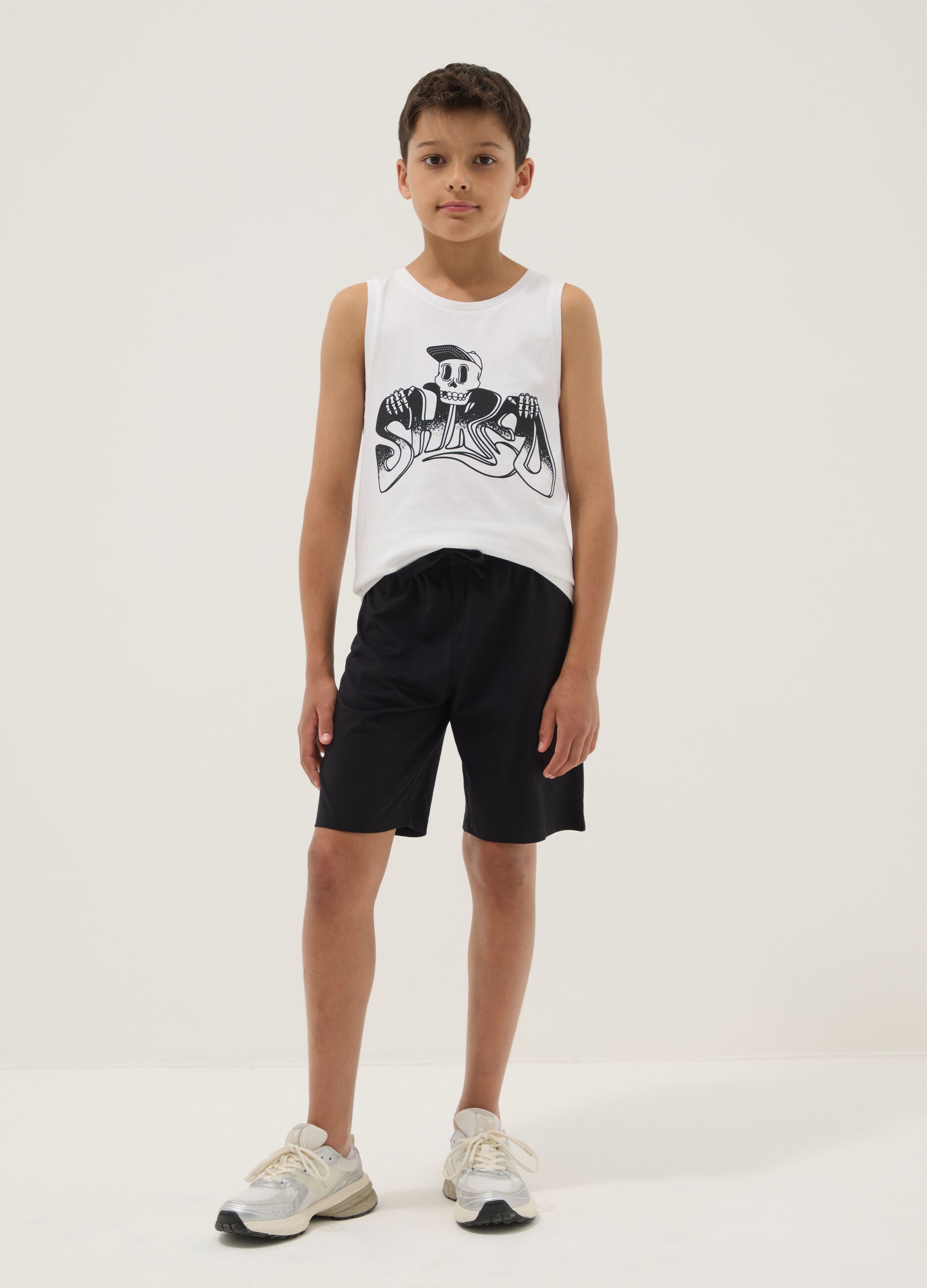 Black and white pure cotton set with top and shorts
