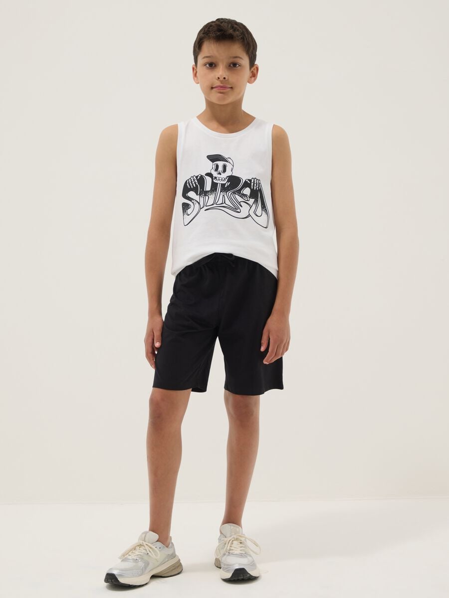 Black and white pure cotton set with top and shorts_0