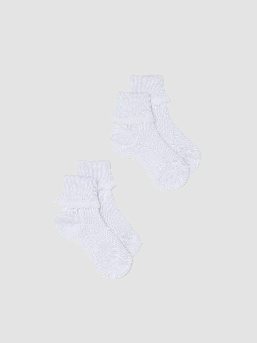 Bipack calzini in misto cotone bianchi da neonato con bordo ricamato_0