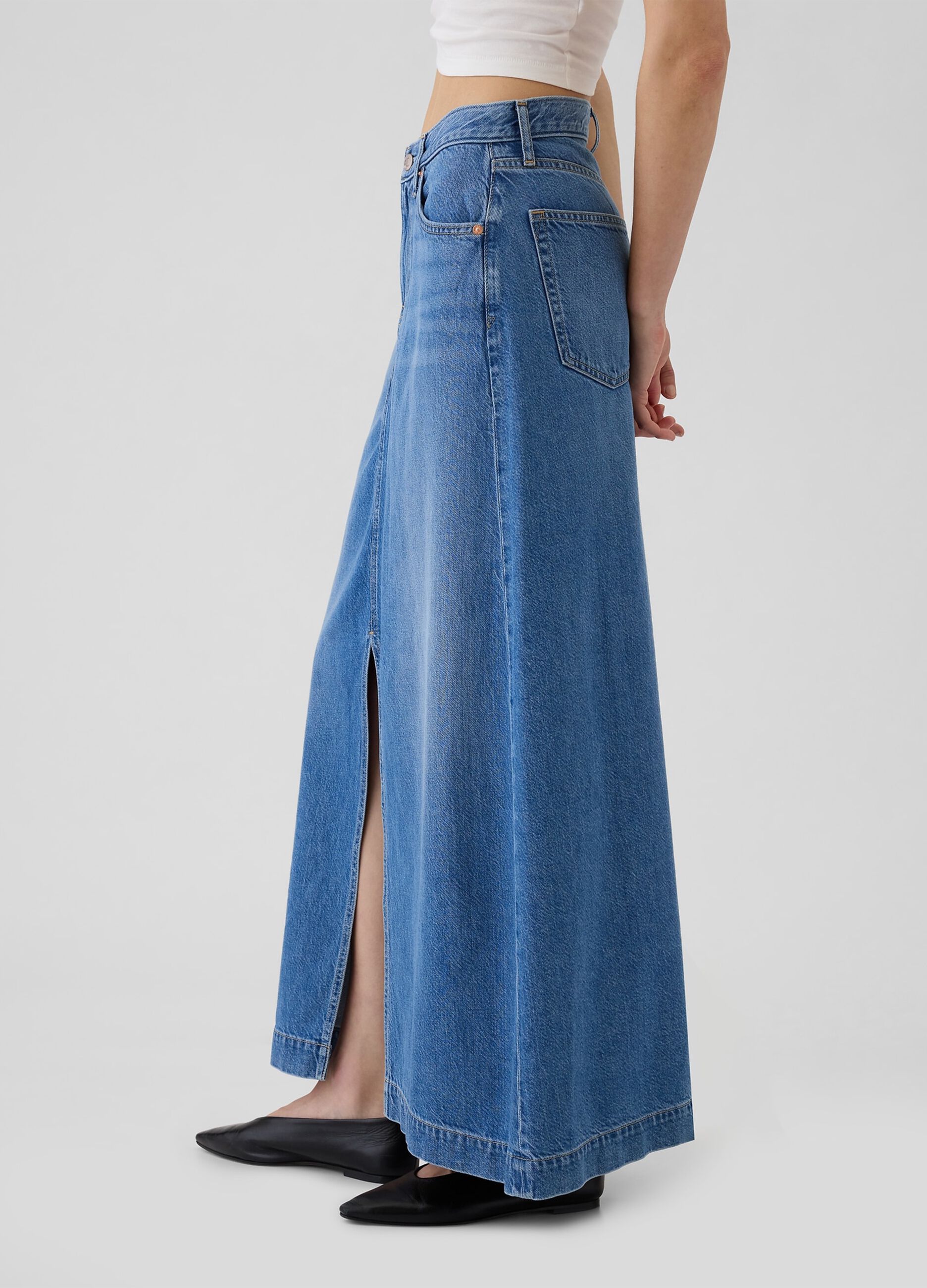Long denim skirt with split