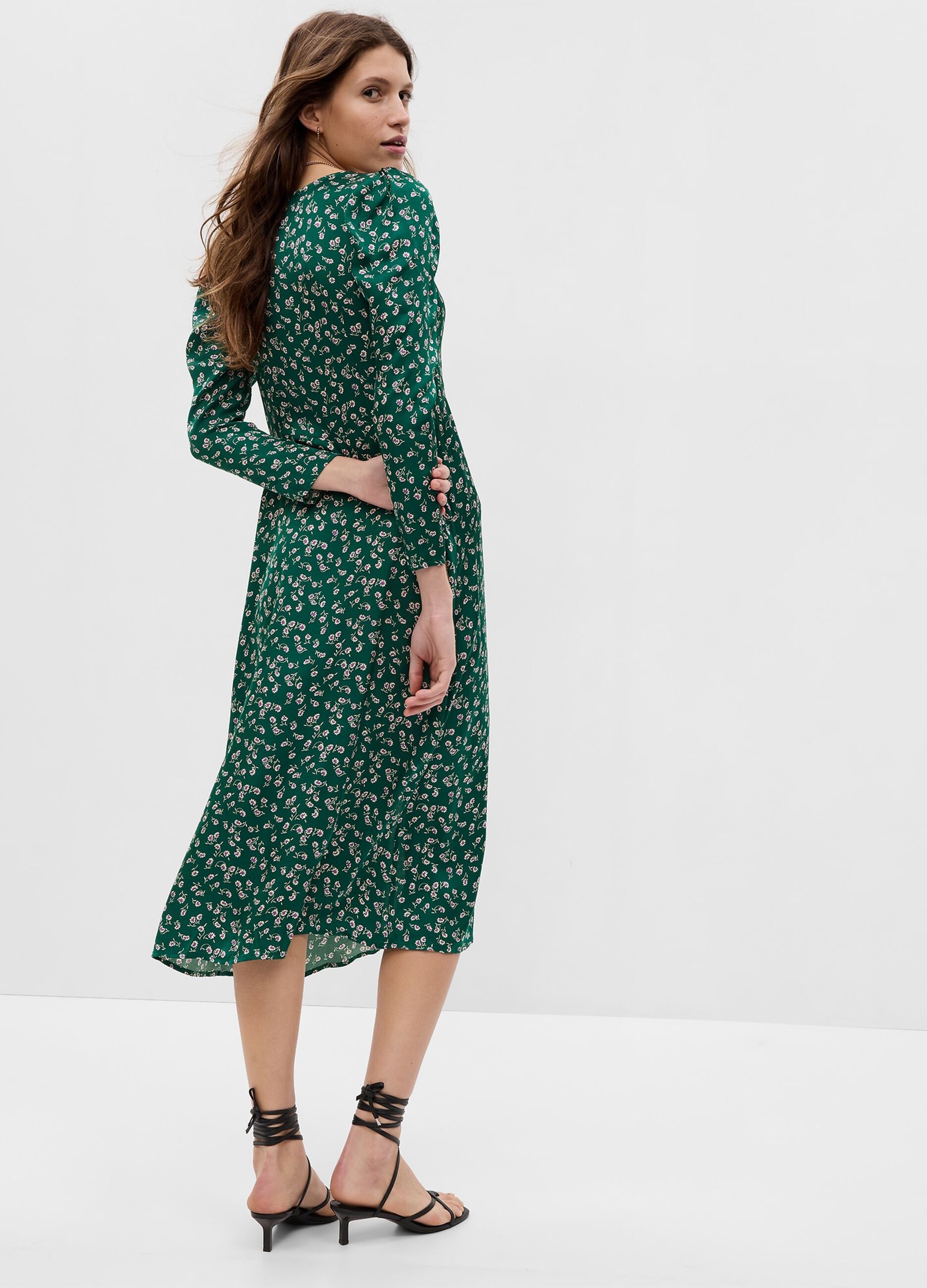 Abito midi in satin con stampa floreale
