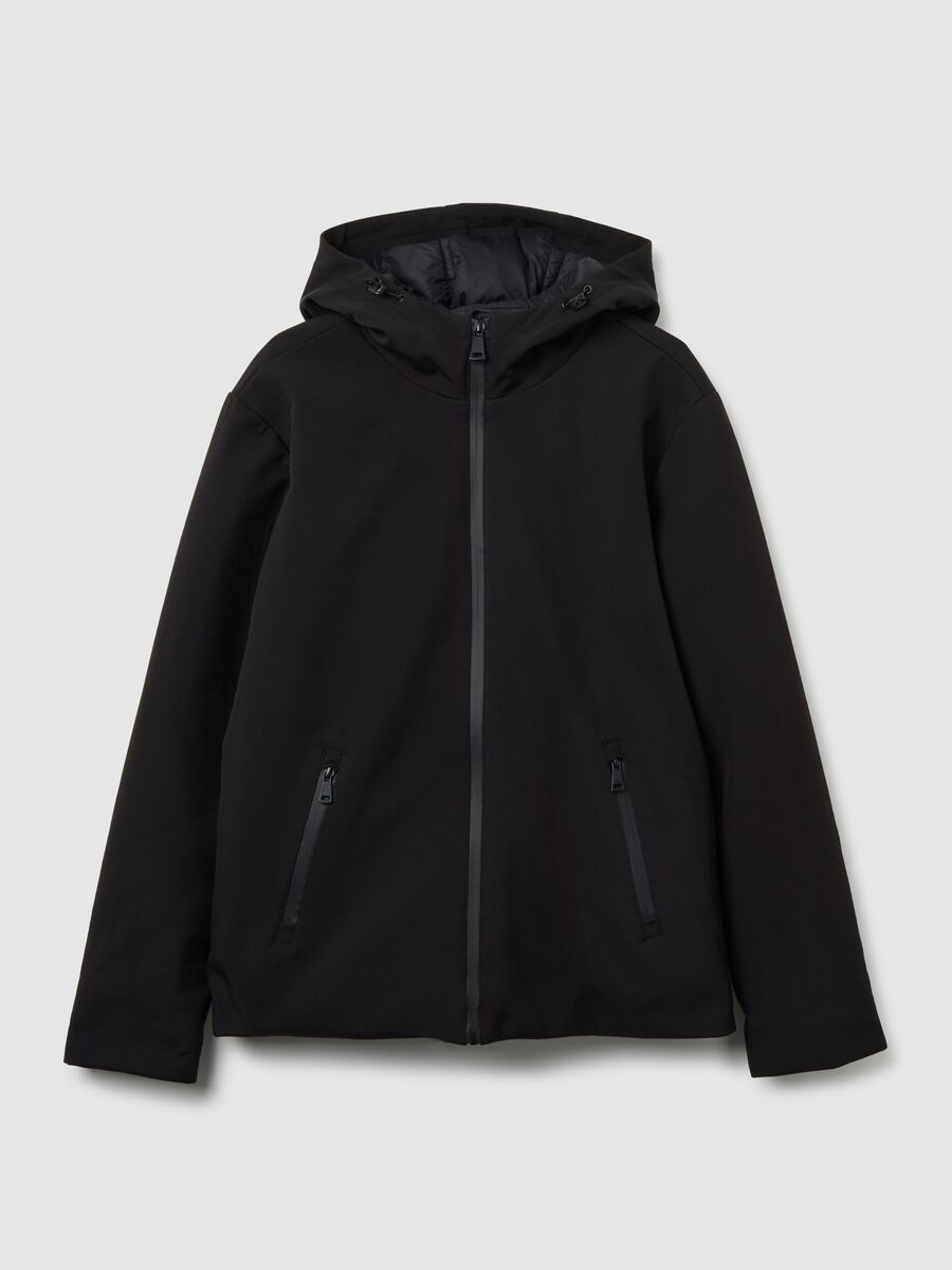 Black padded jacket in stretch fabric_0