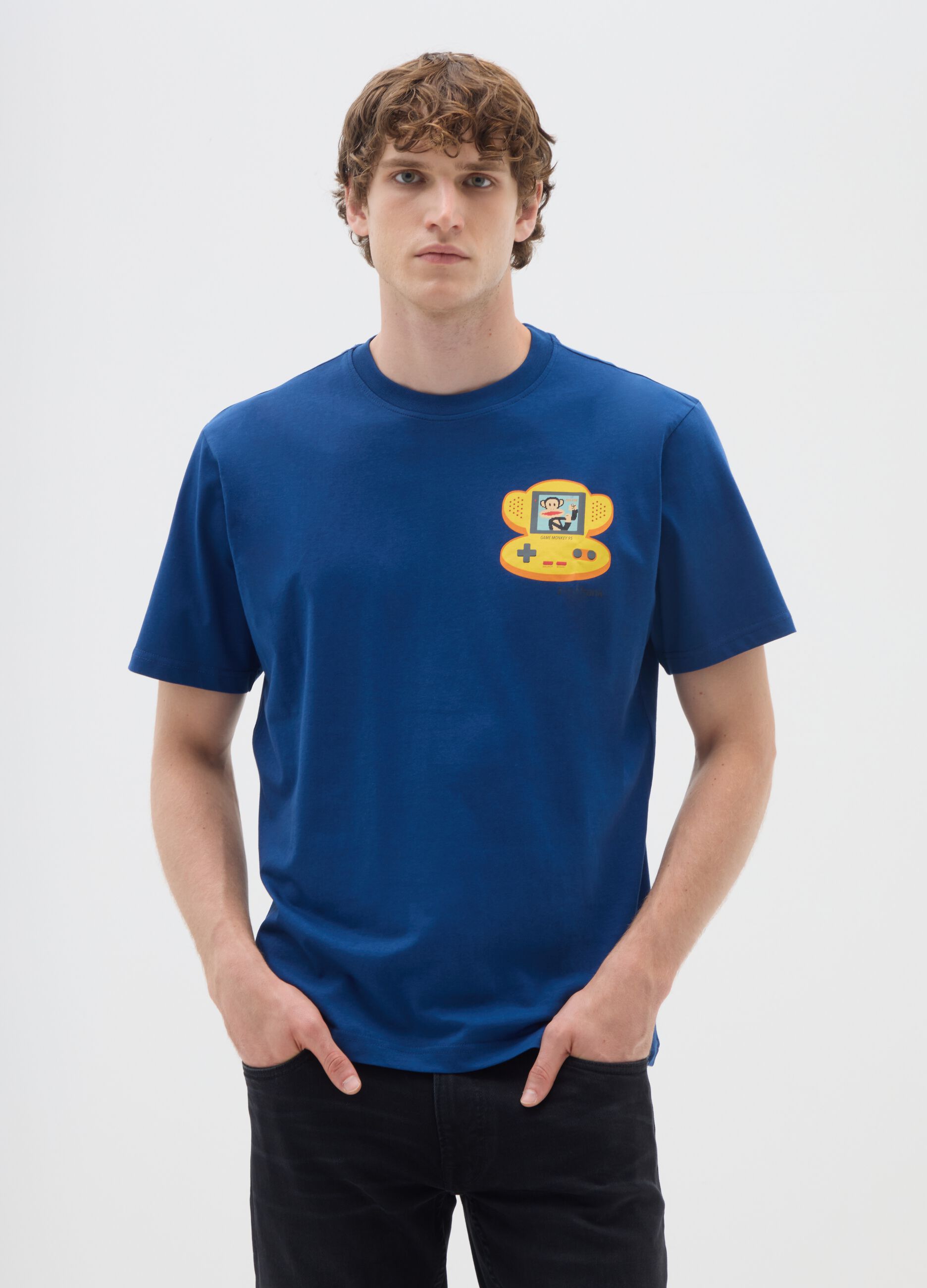Blue short-sleeve T-shirt in pure cotton regular fit