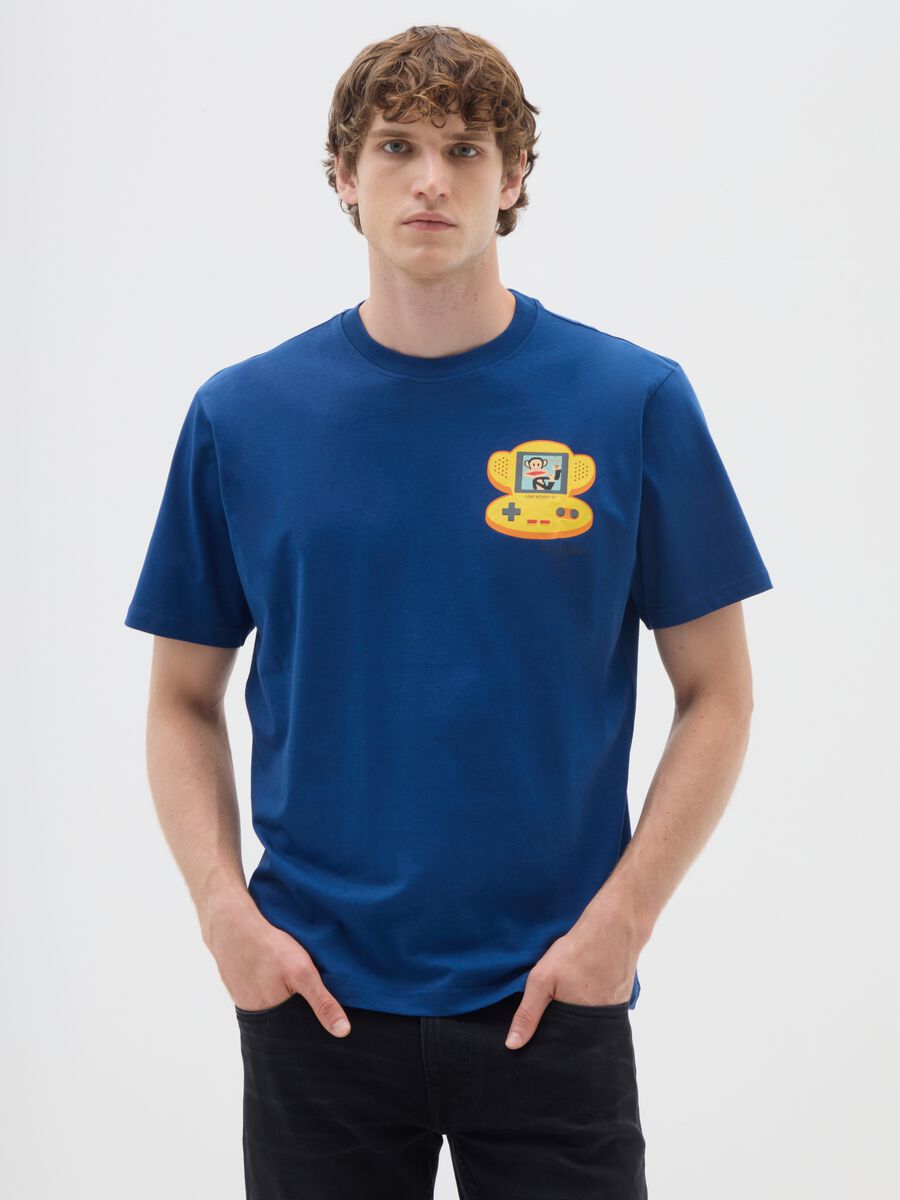 Blue short-sleeve T-shirt in pure cotton regular fit_0