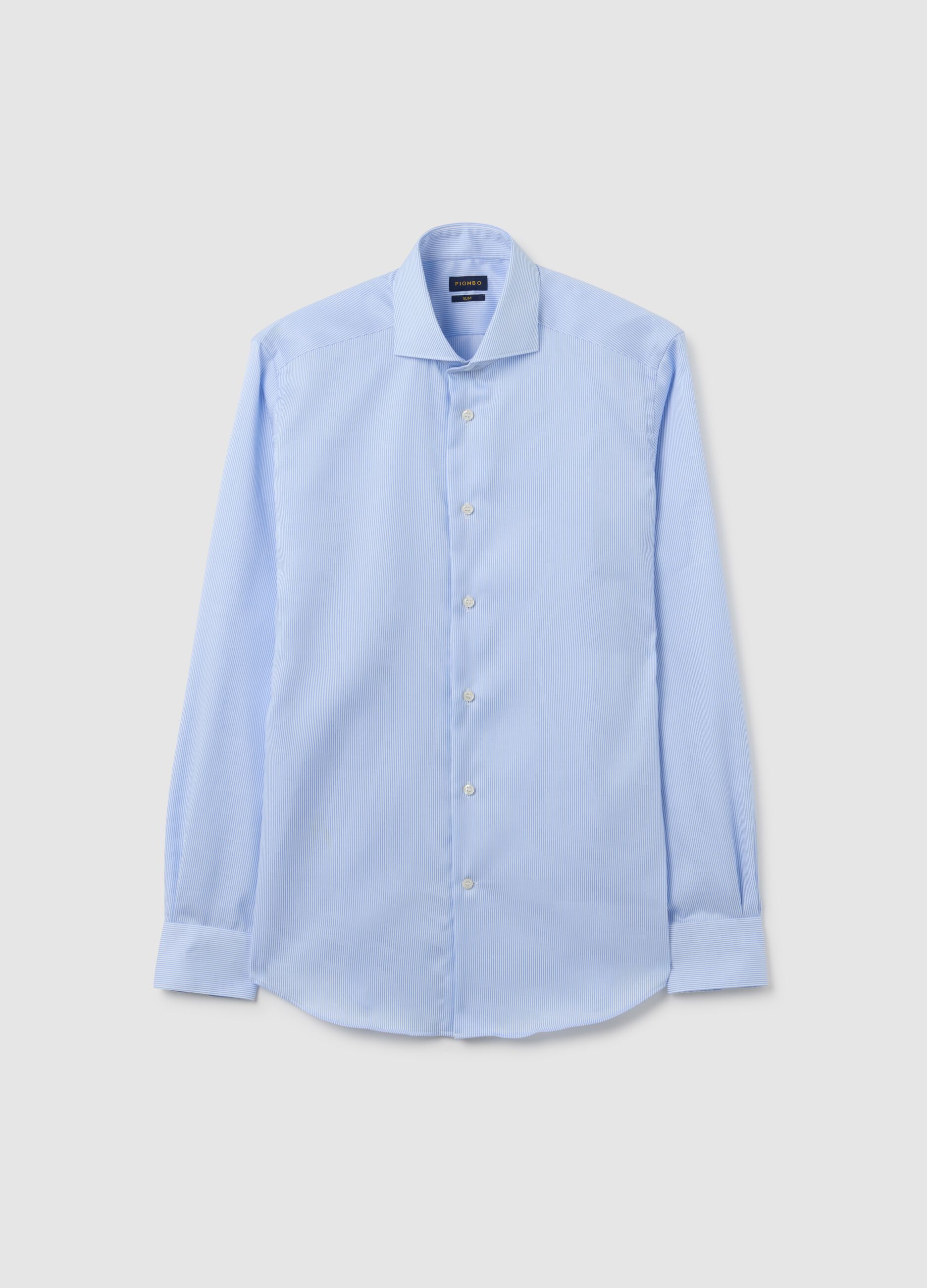 Slim fit long-sleeve blue cotton shirt