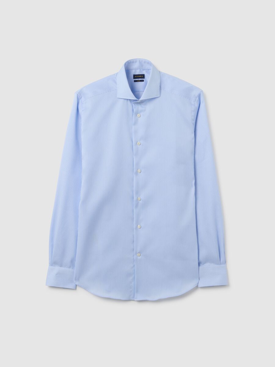 Slim fit long-sleeve blue cotton shirt_4