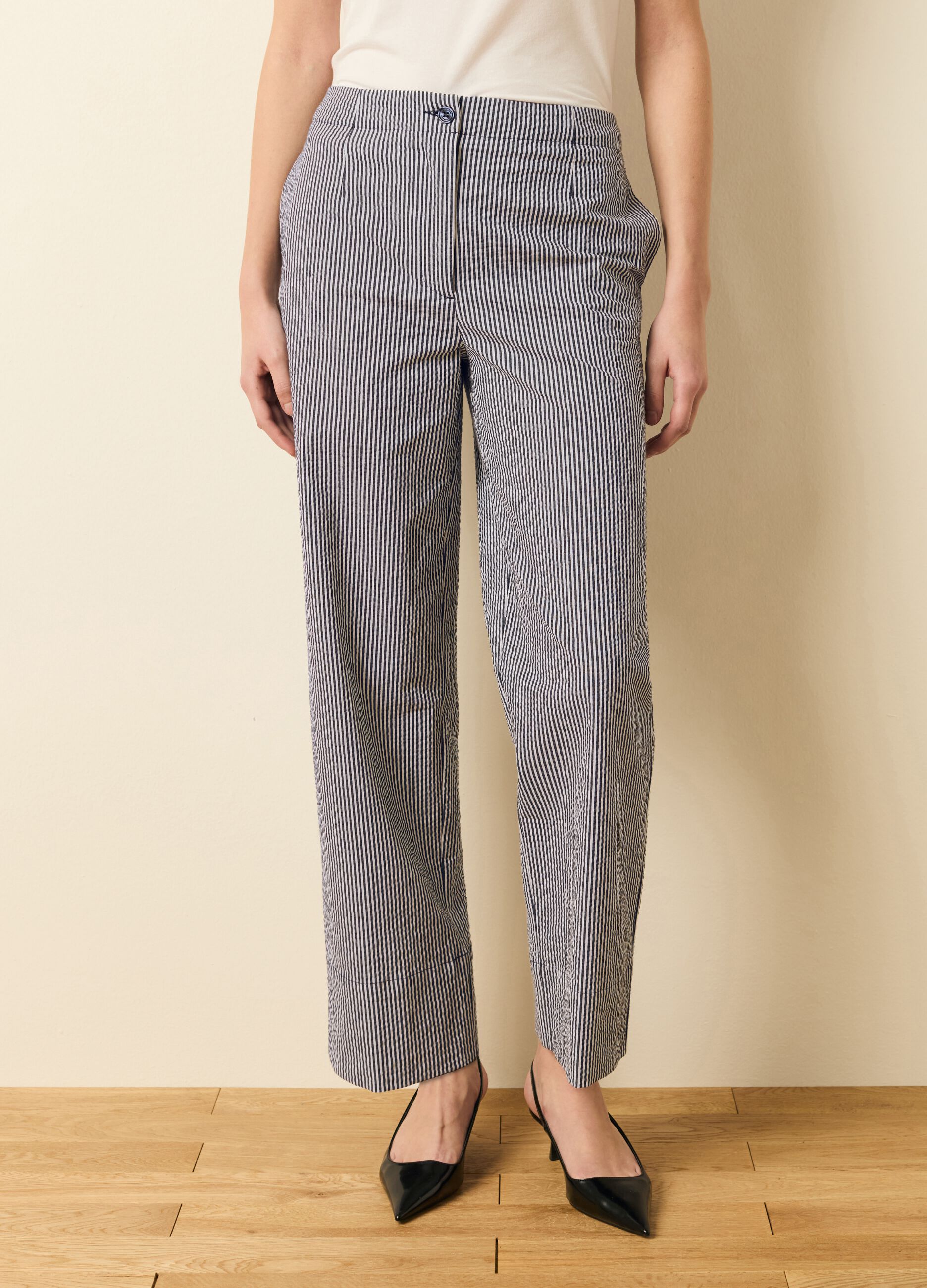 Wide-leg trousers with thin stripes