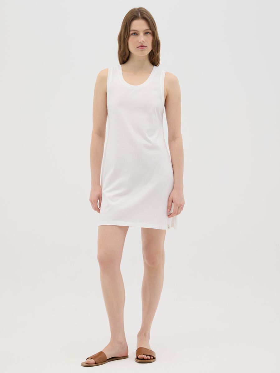 Women's full-length white sleeveless dress in 100% cotton_0