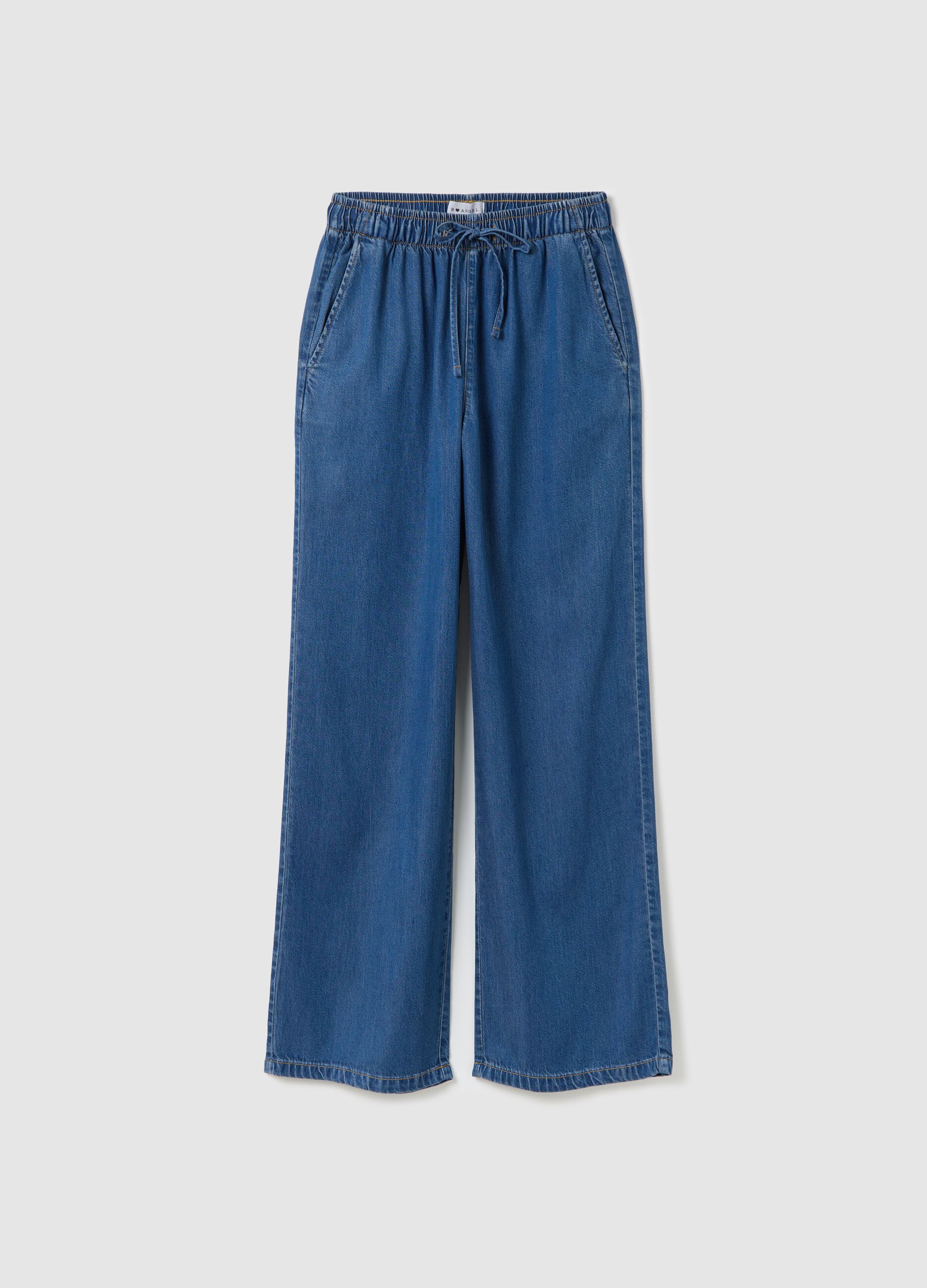 Blue relaxed-fit fluid trousers with denim effect