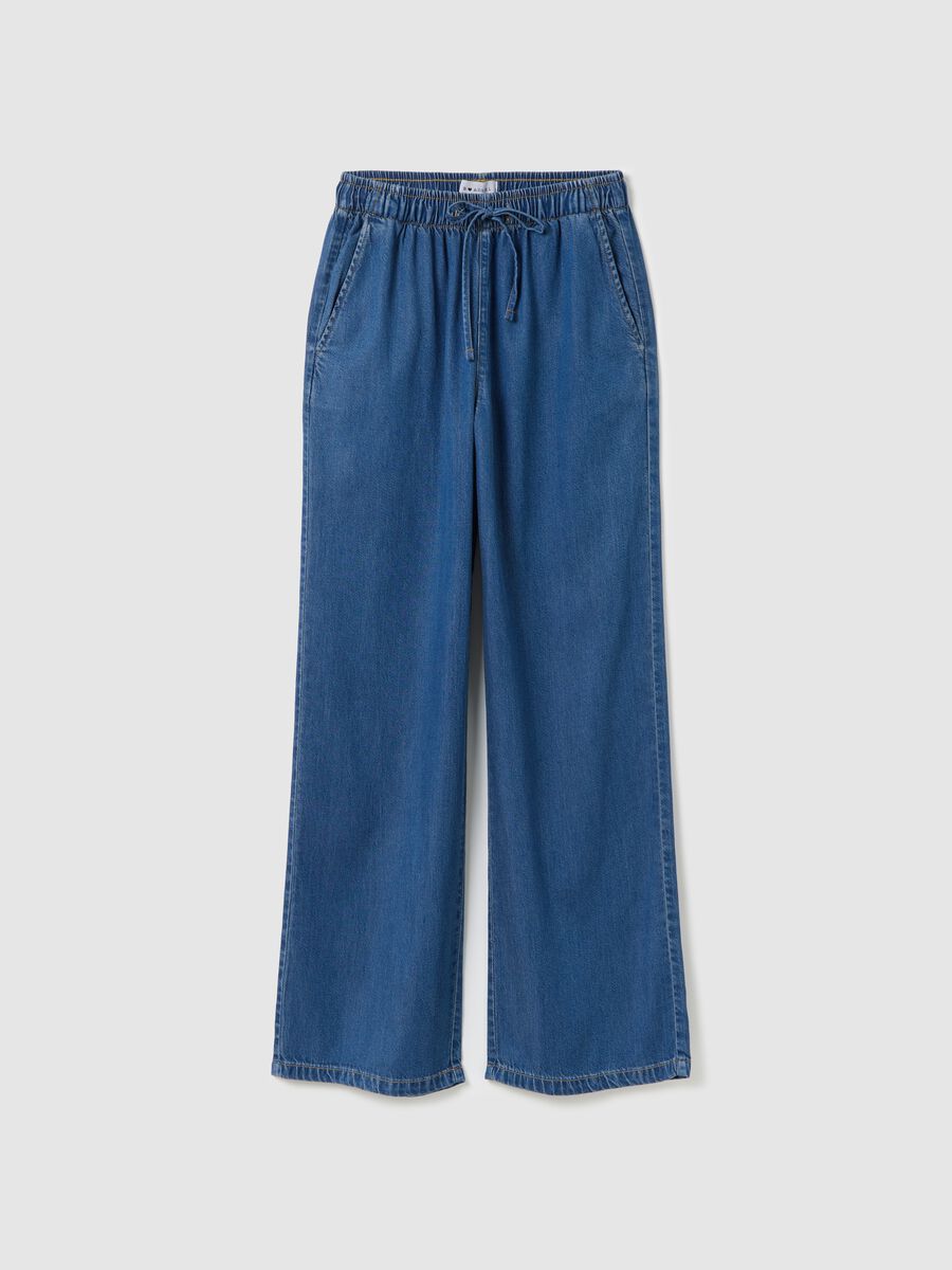 Blue relaxed-fit fluid trousers with denim effect_4