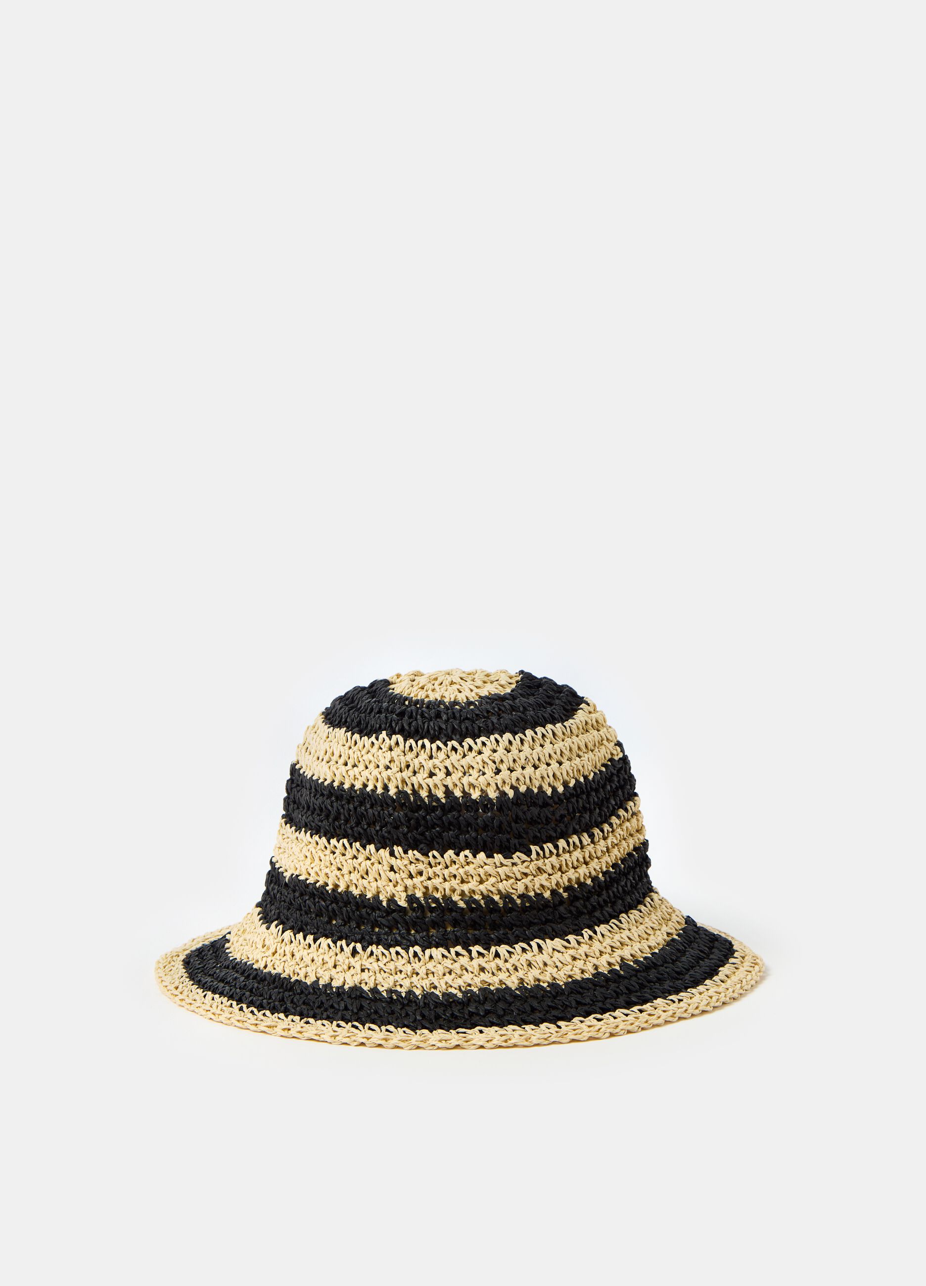 Raffia hat with stripes