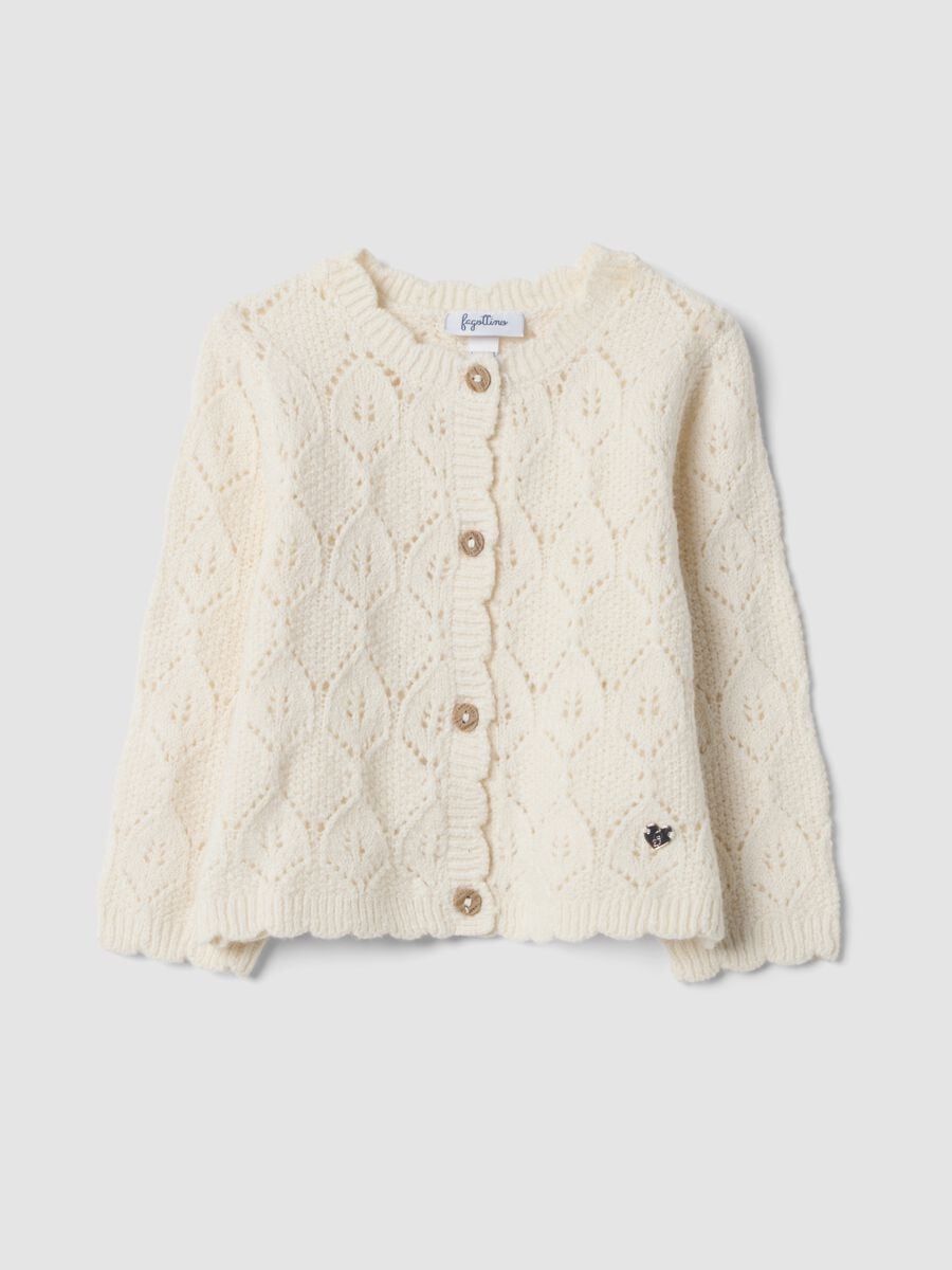 Cardigan bianco a maglia in cotone organico elasticizzato regular fit_0