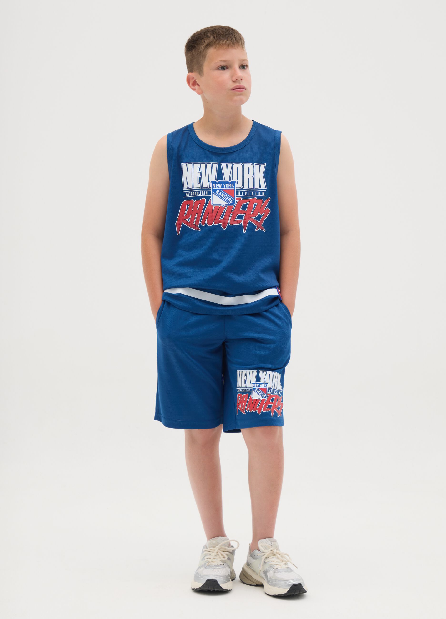 Men's blue shorts featuring New York Panthers print