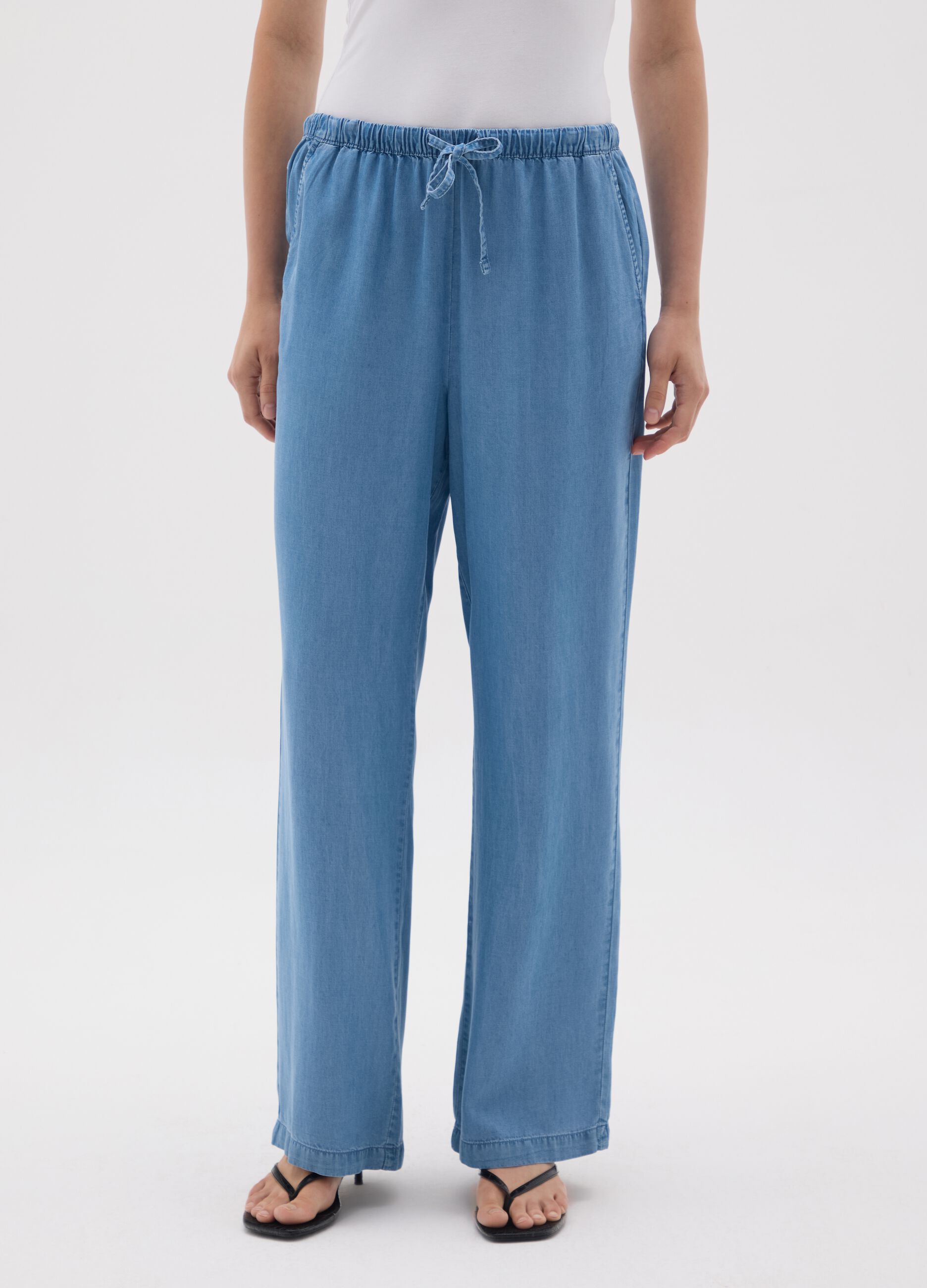 Women's wide blue pure Lyocell trousers
