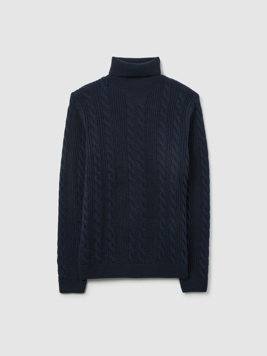 Blue high-neck sweater with regular fit and jacquard pattern_4