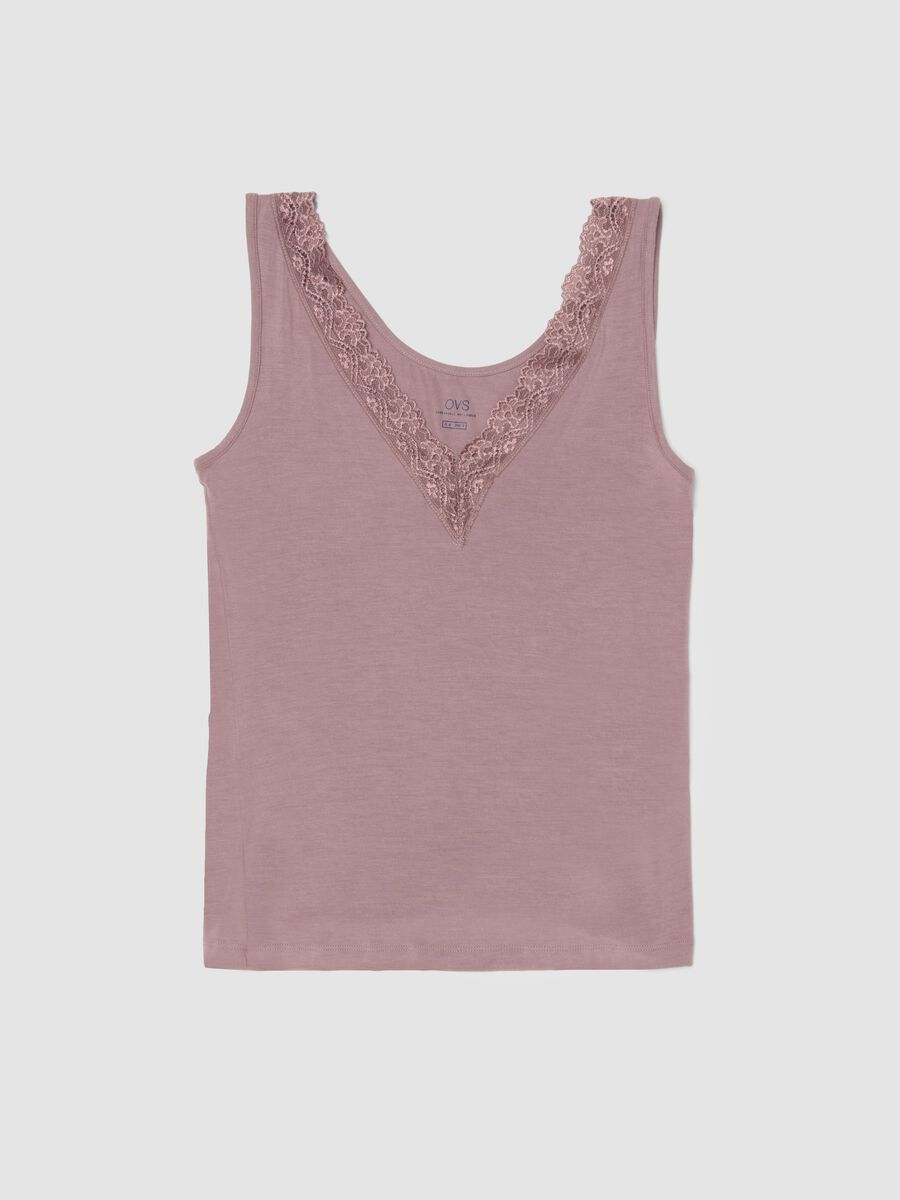 Canotta in viscosa elasticizzata rosa regular fit deep V con pizzo_4
