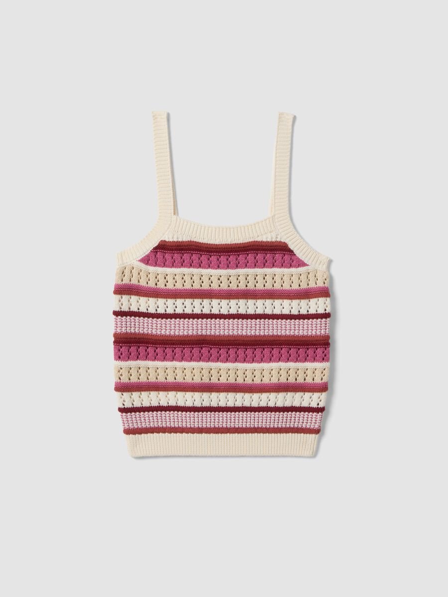 Fitted pure cotton multicolour striped vest with thin straps_0