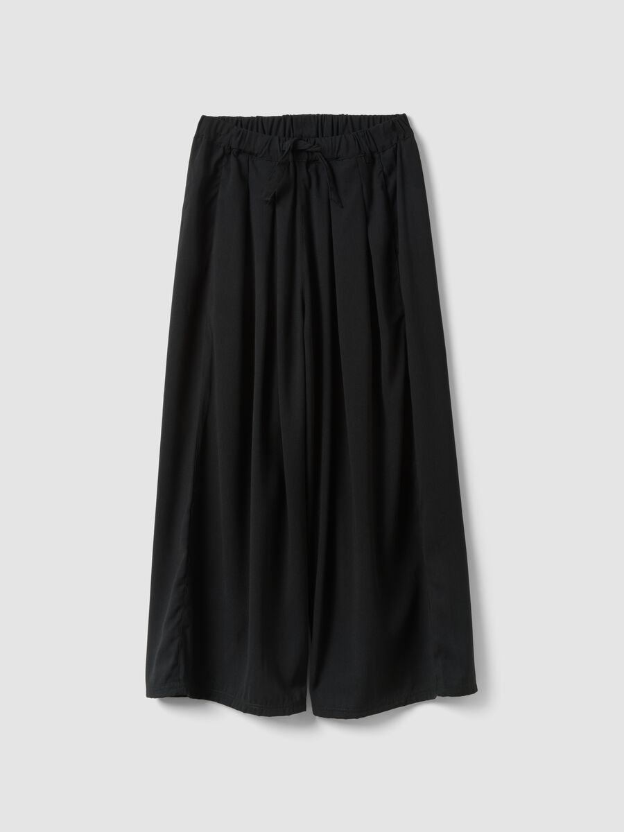 Pantaloni in puro cotone nero da ragazza wide leg_3