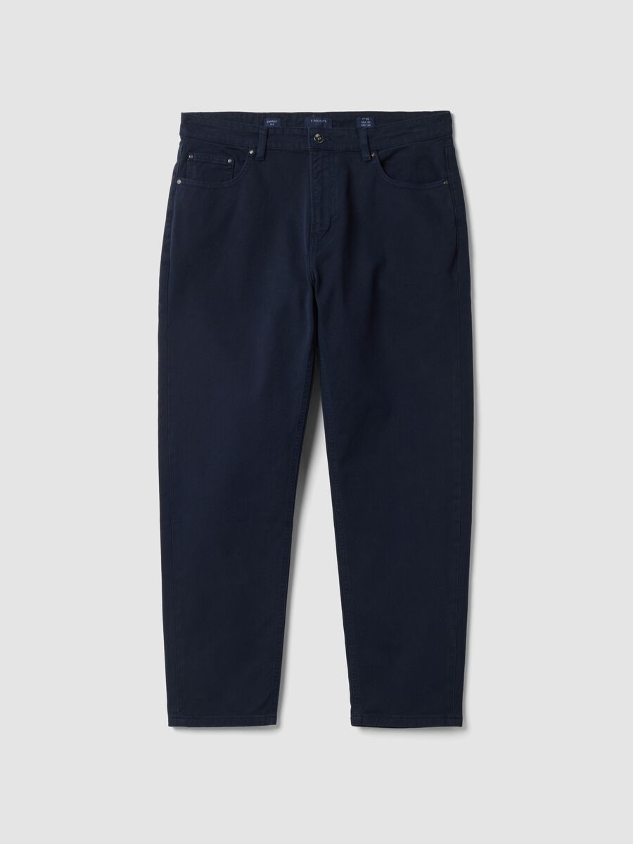 Pantaloni blu in twill di cotone elasticizzato carrot fit_5