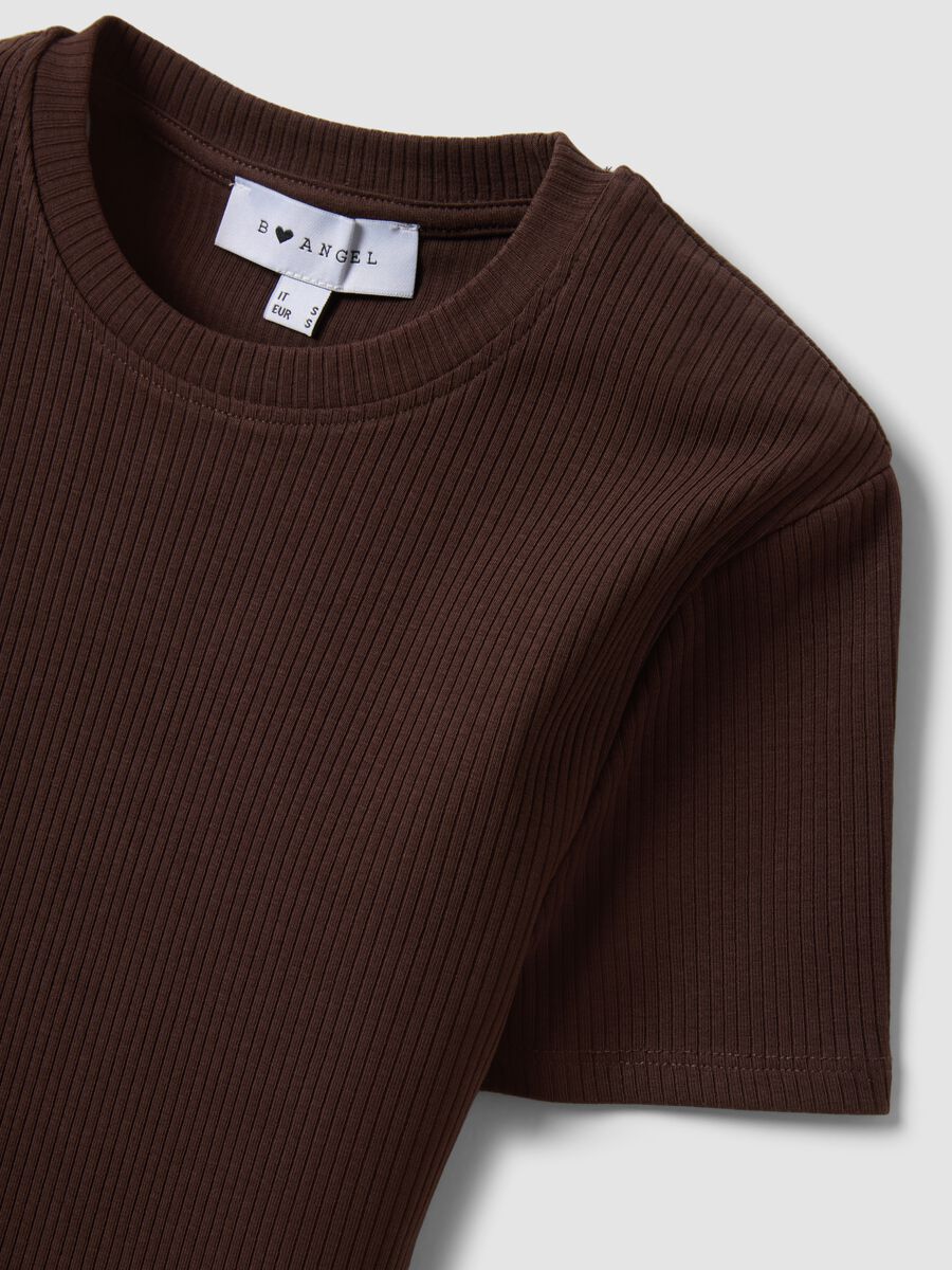 Brown ribbed fitted stretch-cotton T-shirt_5
