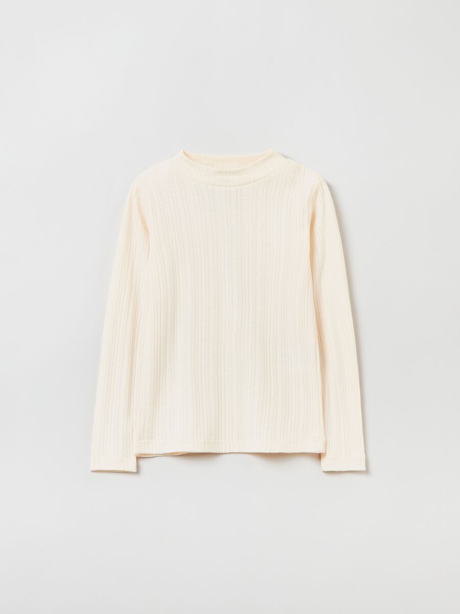 T-shirt in pointelle a collo alto_0