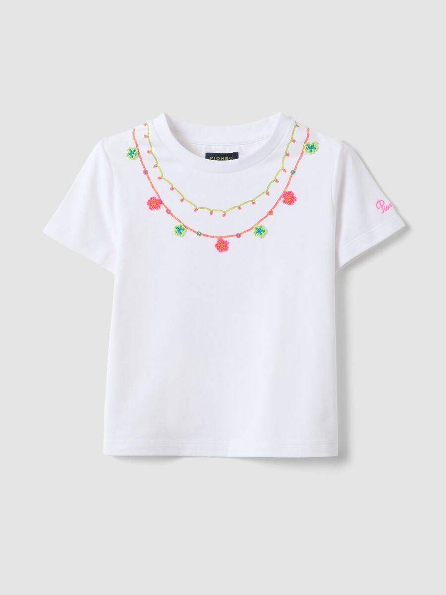 T-shirt in cotone elasticizzato bianco da bambina con perline_3