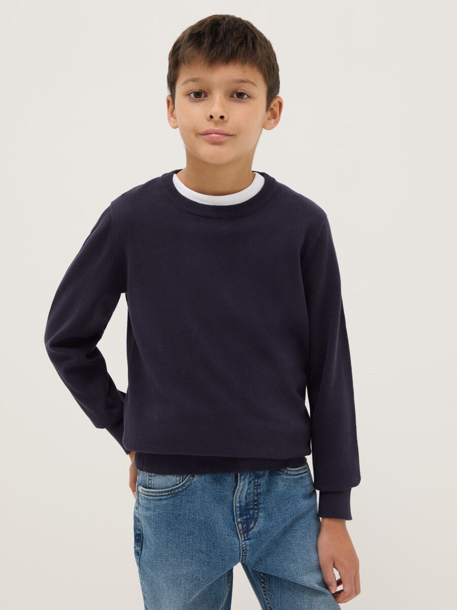 Pullover in puro cotone blu regular fit per bambino_0