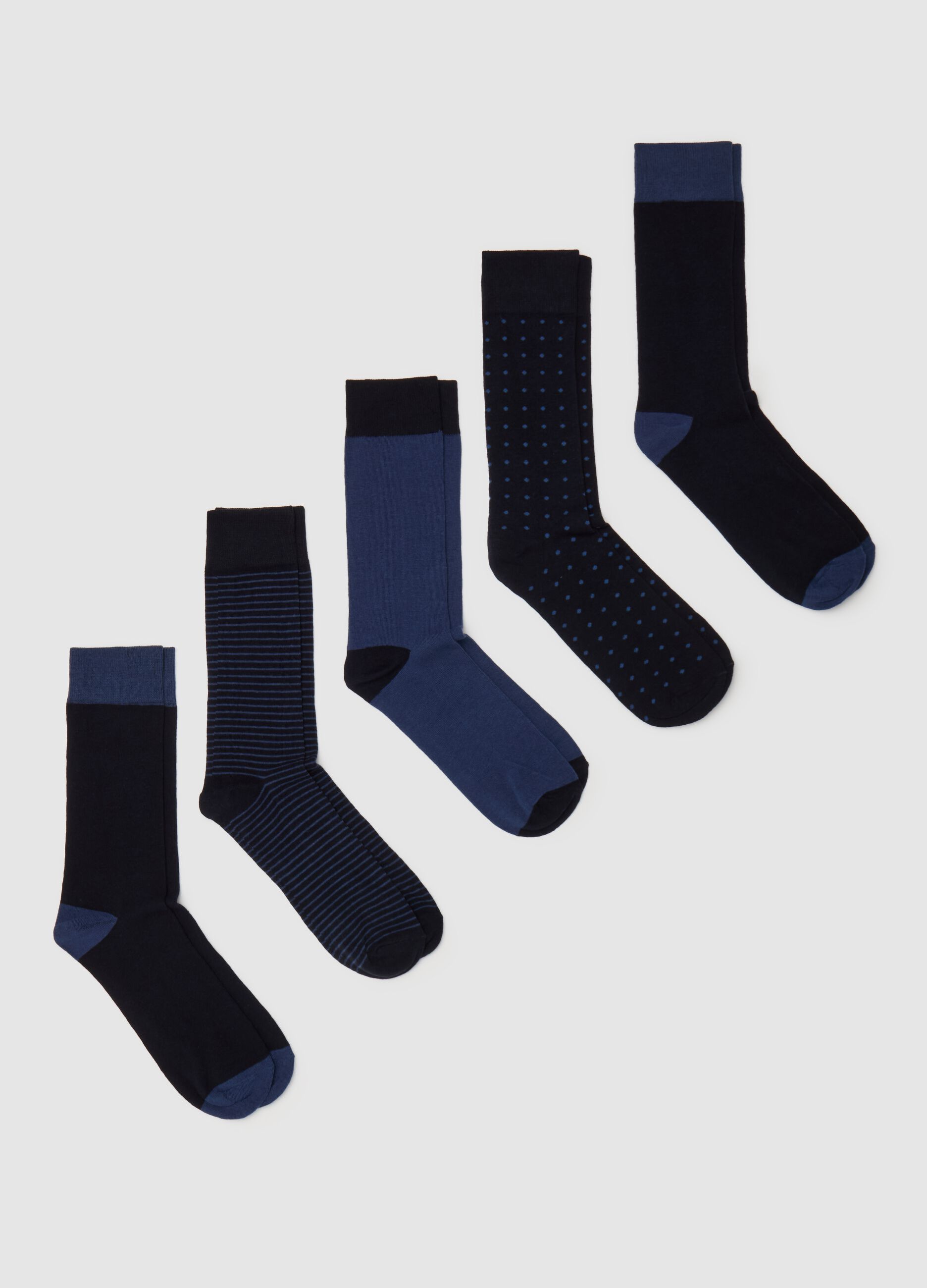Five-pair pack socks with stripes and polka dots pattern