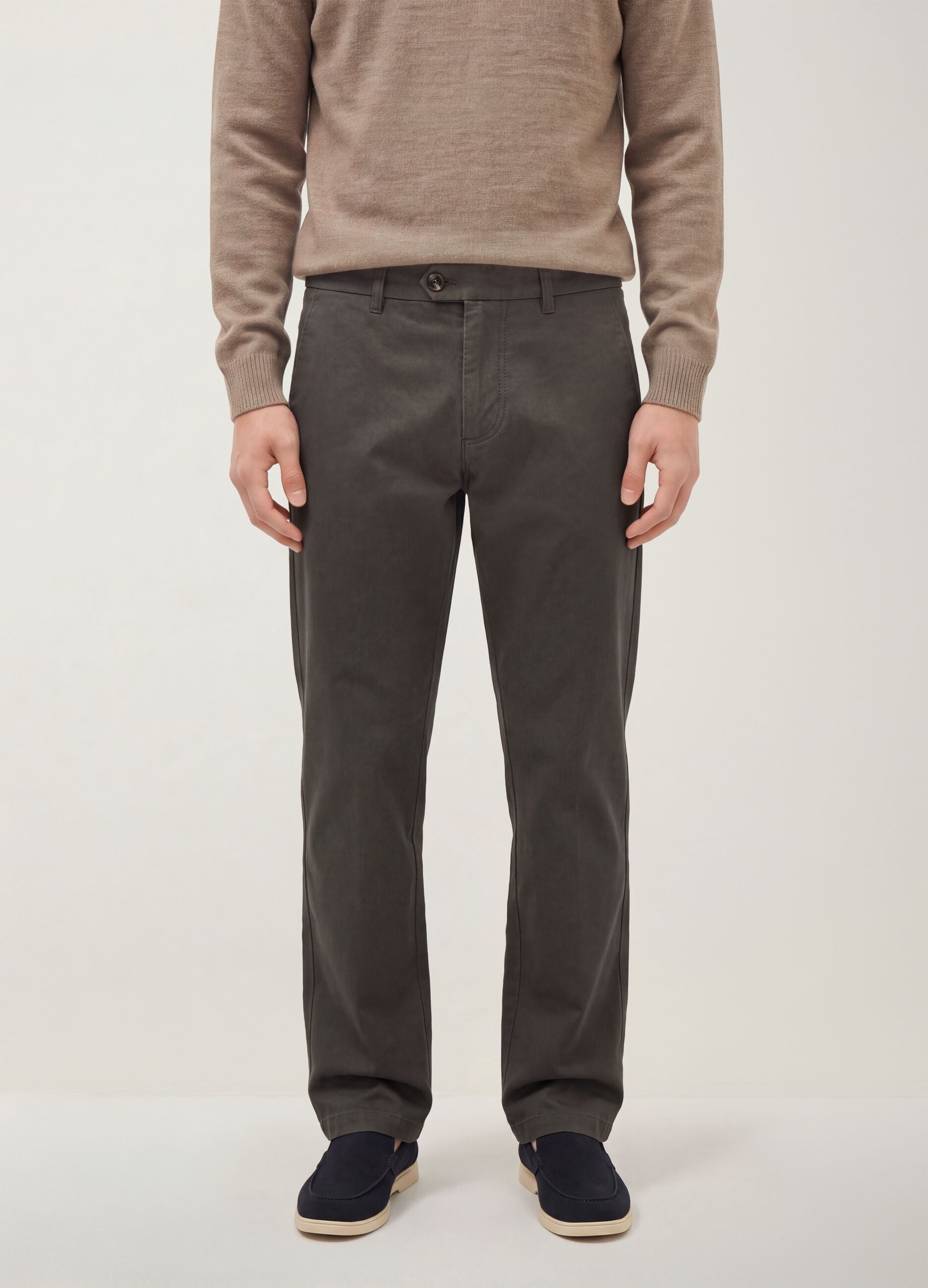 Pantaloni chino verdi in puro cotone regular fit