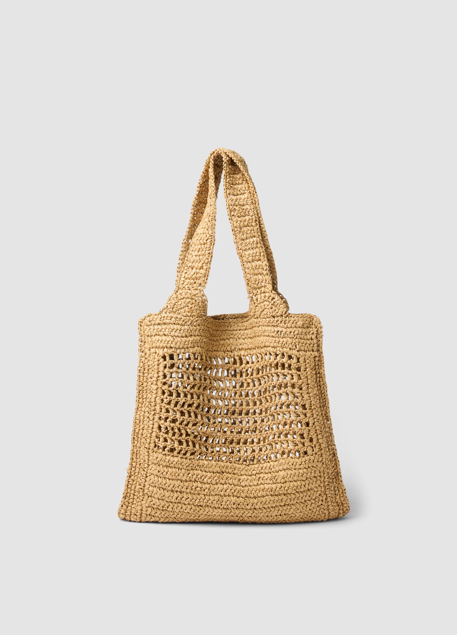 Beige beach bag in pure paper-fibre fabric