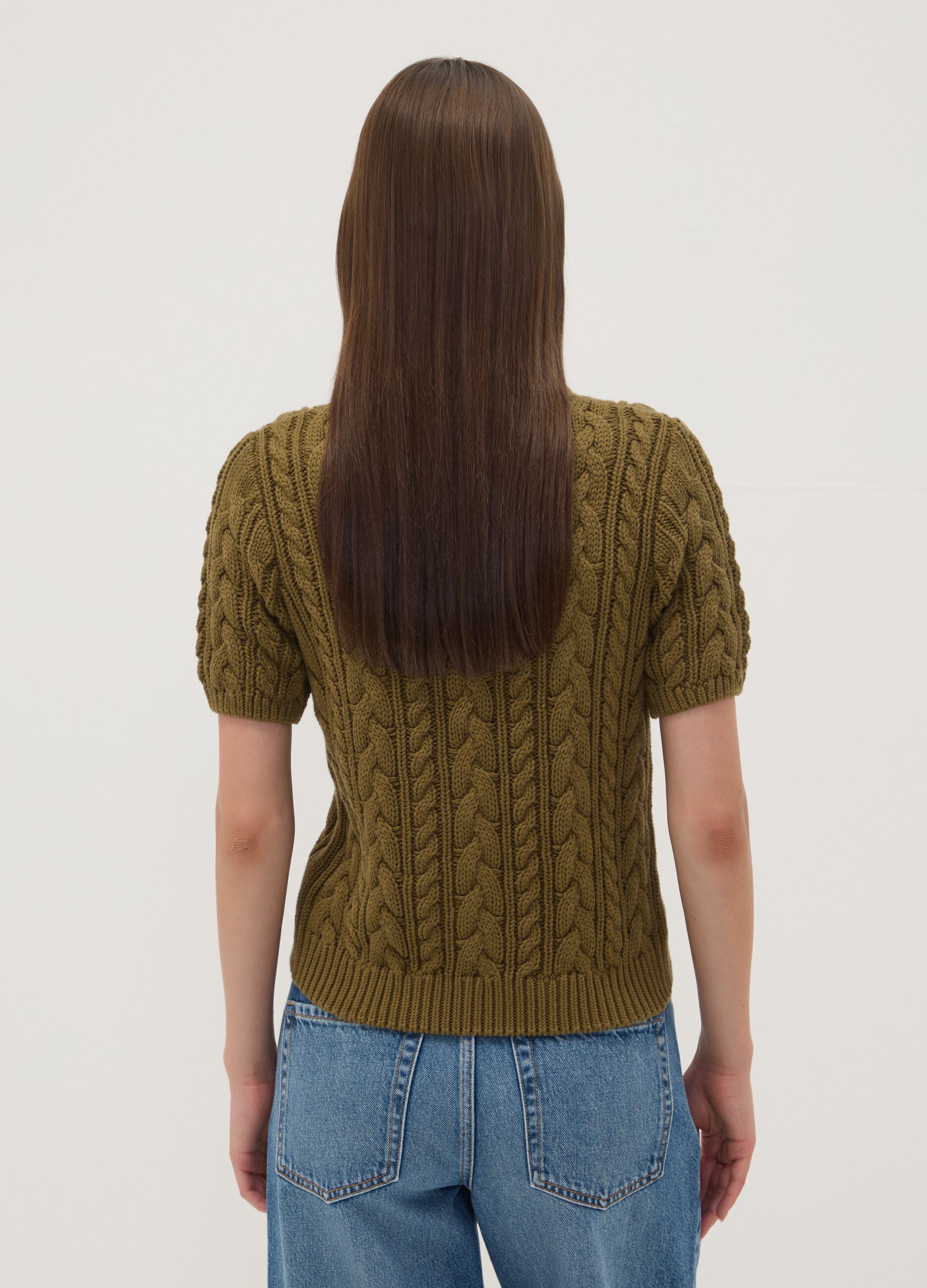 Cardigan verde in puro cotone a trecce regular fit