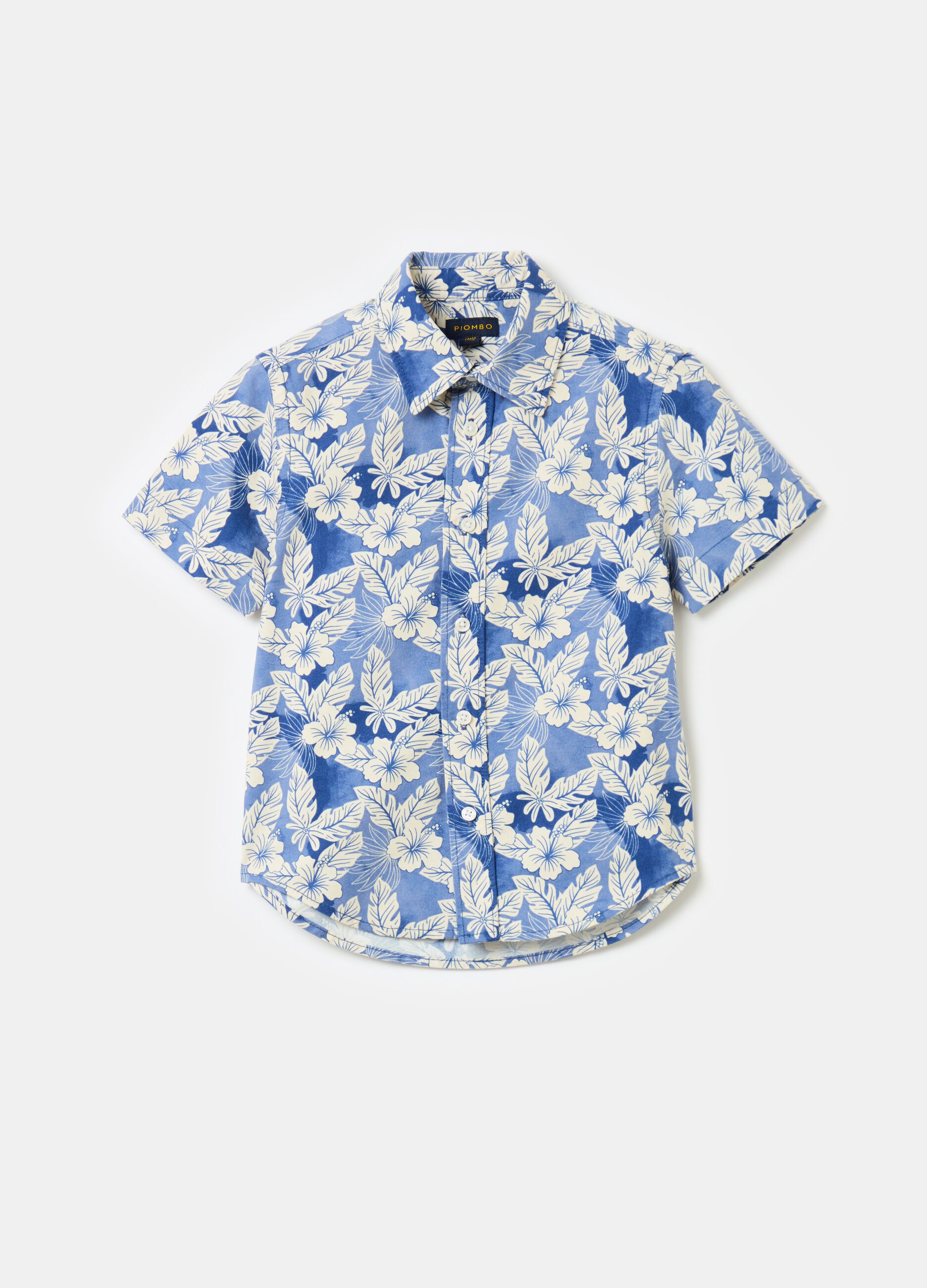 Short-sleeved shirt with Hawaiian print