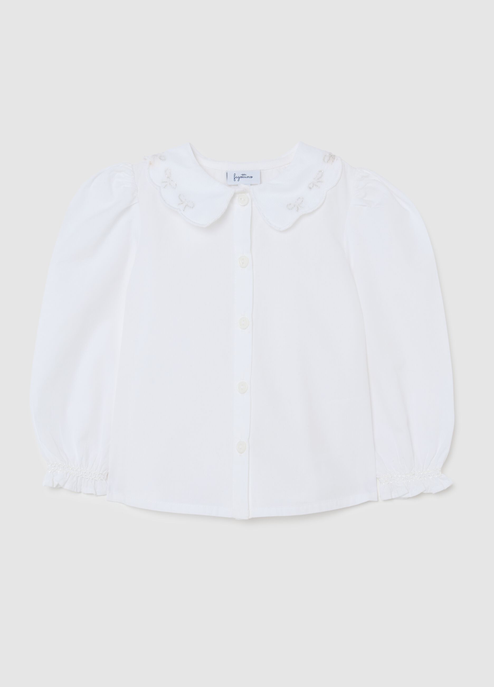 Girls' pure cotton white blouse regular fit with collar