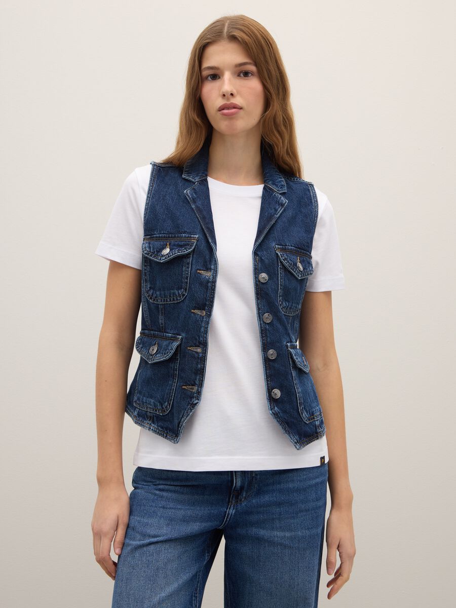 Slim fit pure cotton denim waistcoat_0