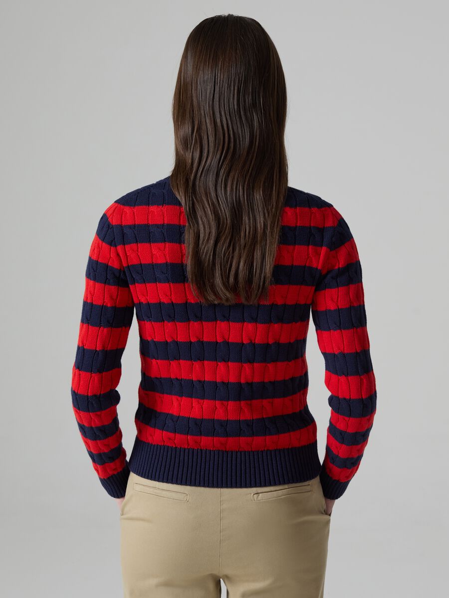 Striped pullover with cable-knit design_2