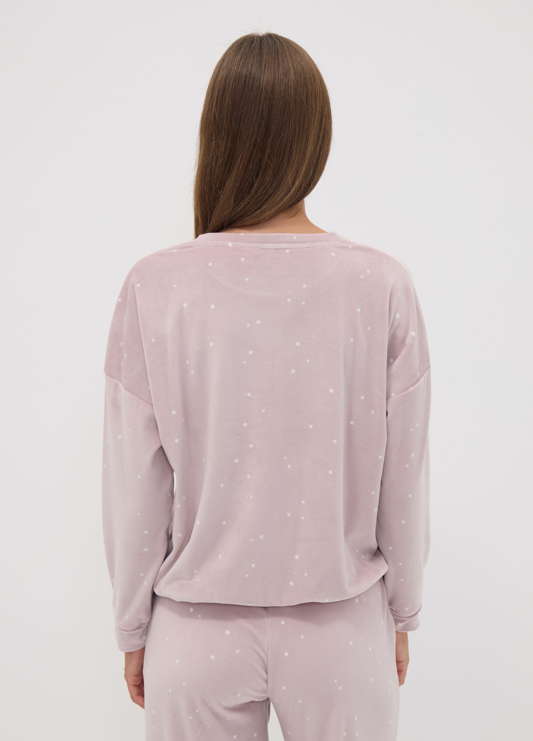 Purple stretch jersey pyjama sweatshirt with star print