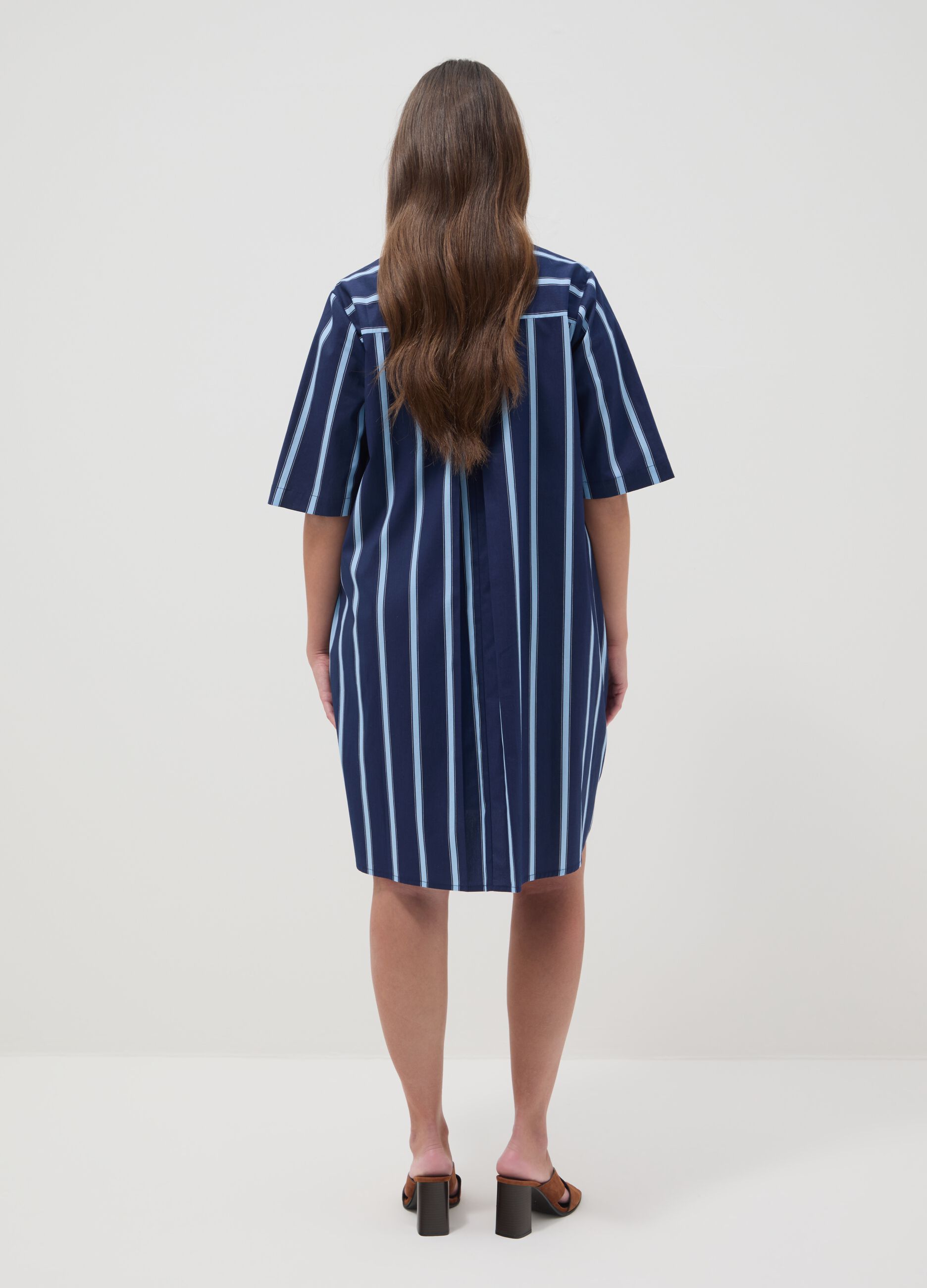 Blue striped pure cotton shirt dress