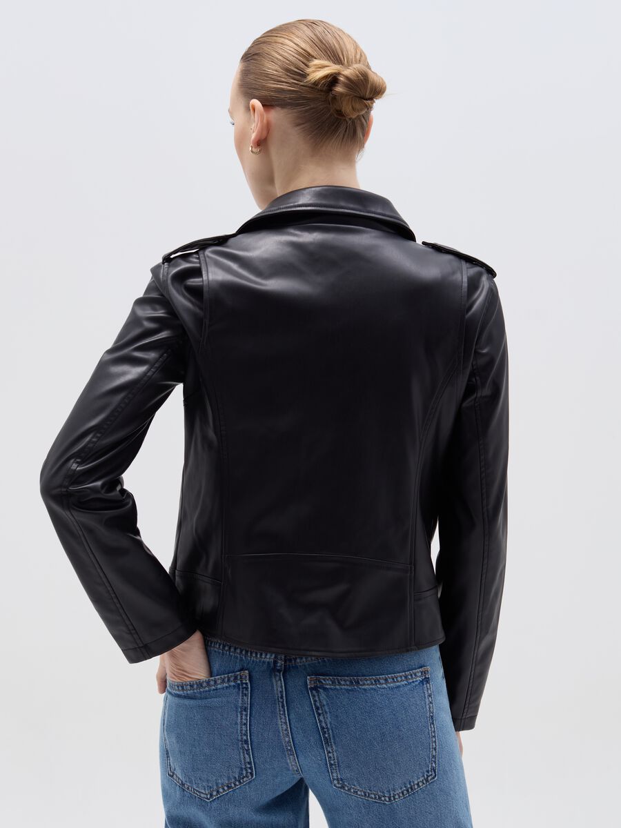 Glossy-effect biker jacket with zip_5