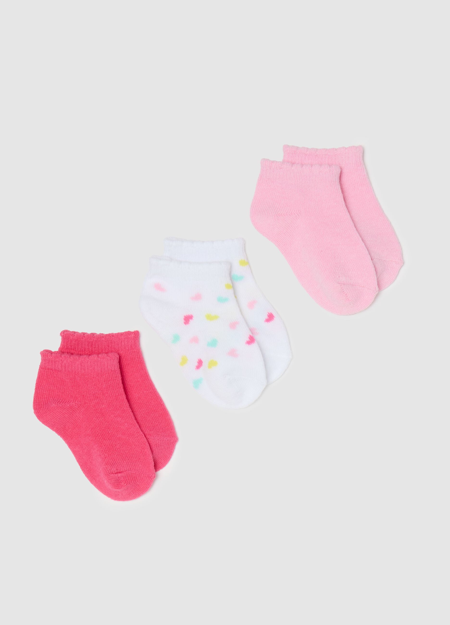 Three-pair pack short stretch socks with hearts design