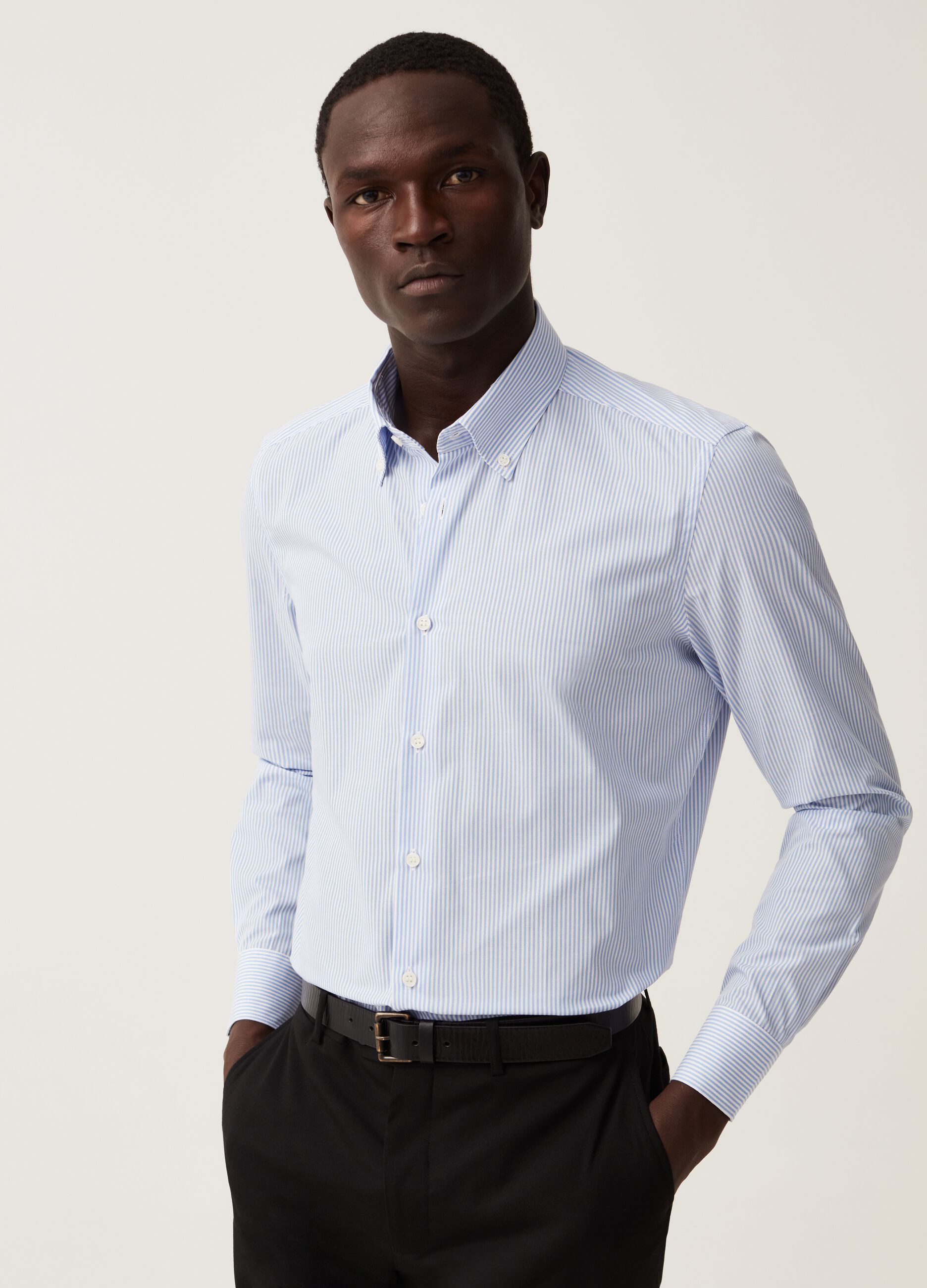 Slim-fit easy-iron pinstripe shirt